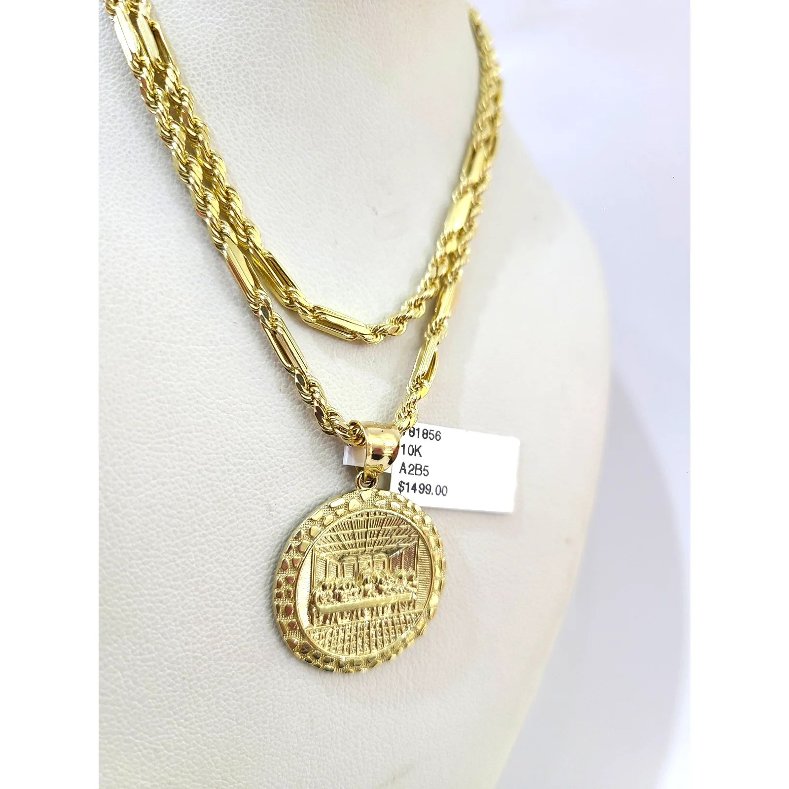 10k Gold Milano Chain Nugget Last Supper Pendant Charm 18"-28" 3mm SET Necklace