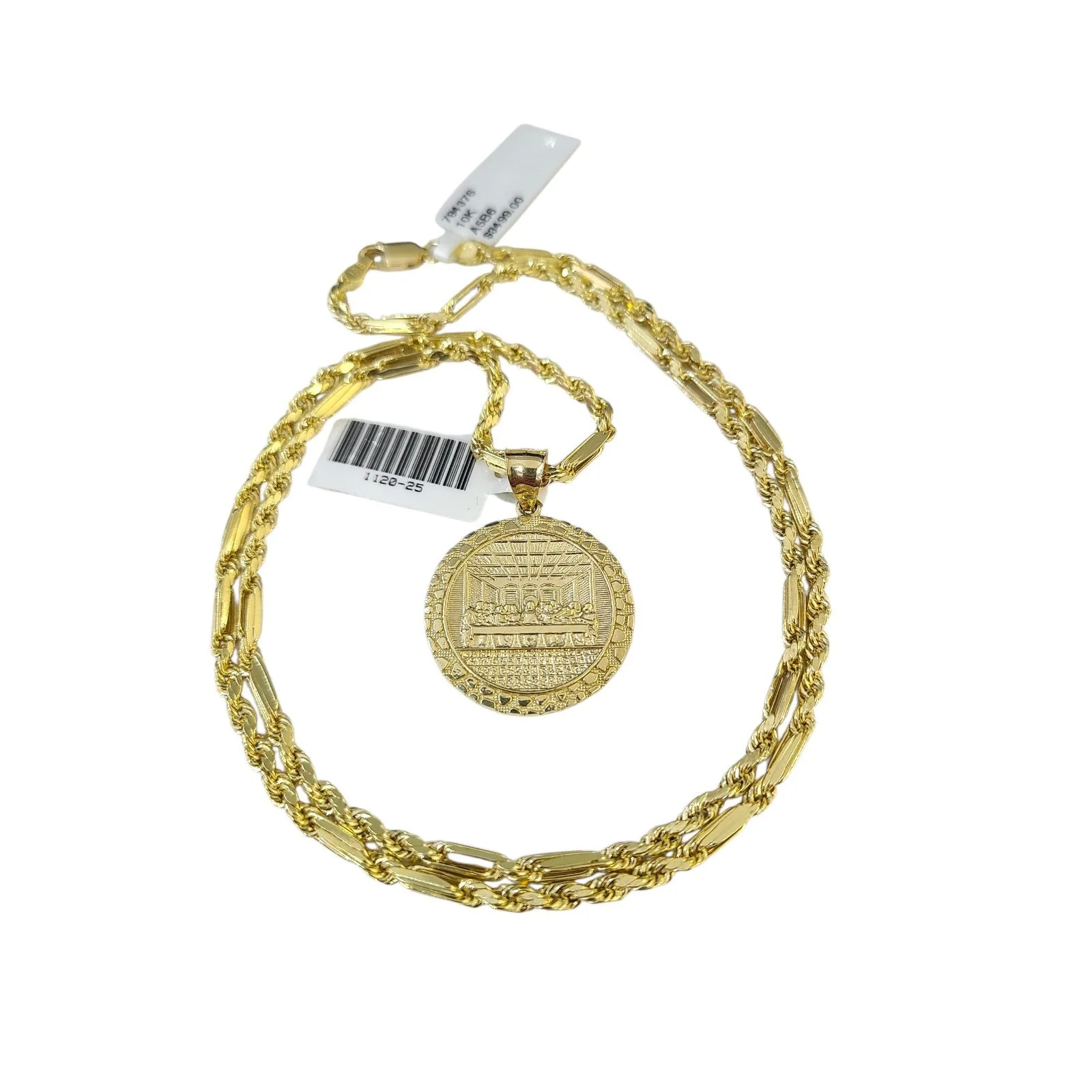 10k Gold Milano Chain Nugget Last Supper Pendant Charm 18"-28" 3mm SET Necklace - Image 4