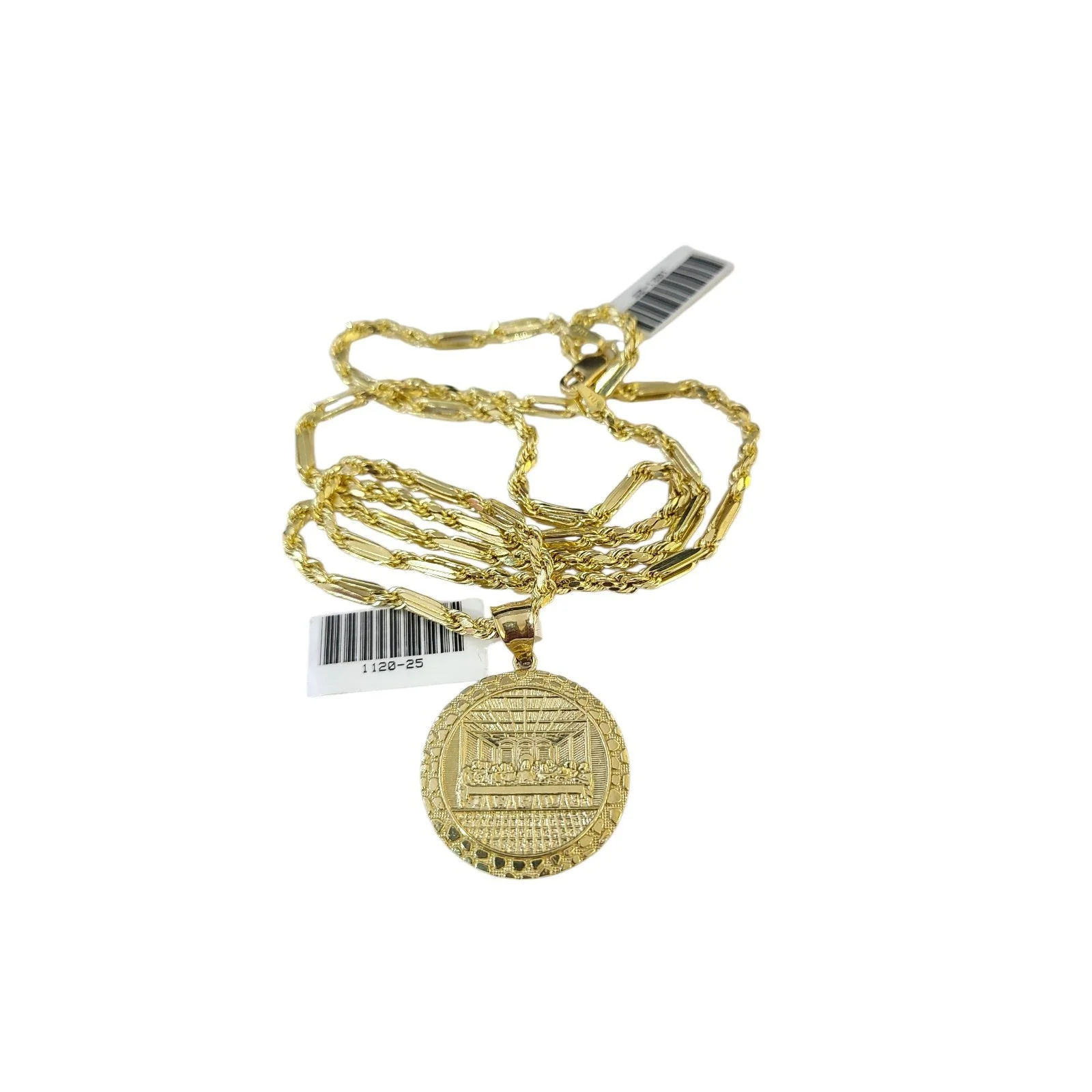 10k Gold Milano Chain Nugget Last Supper Pendant Charm 18"-28" 3mm SET Necklace - Image 5