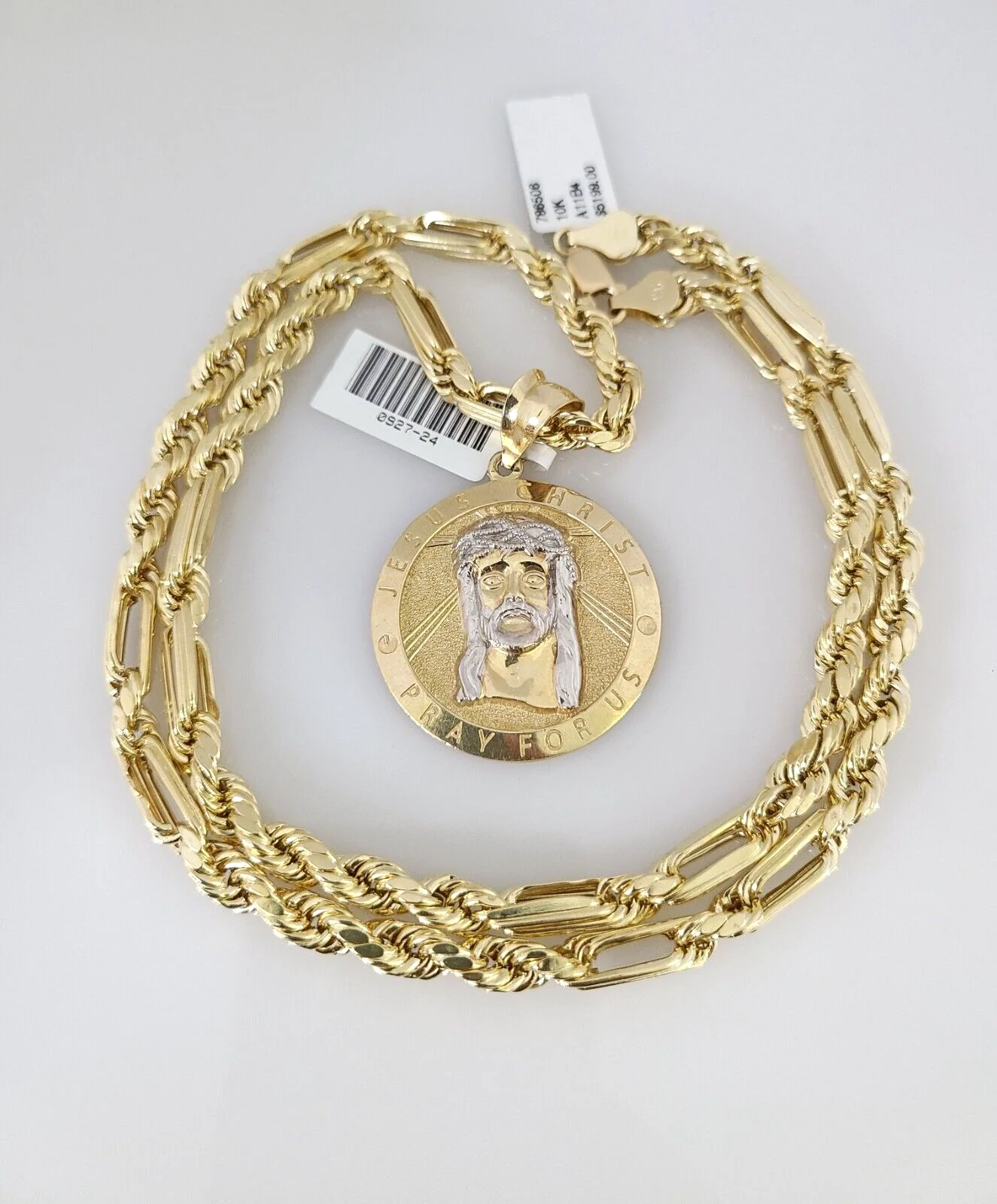 10k Gold Milano Rope Chain Jesus Christ Charm 6mm Set 20"-26'' Inches Necklace - Image 2