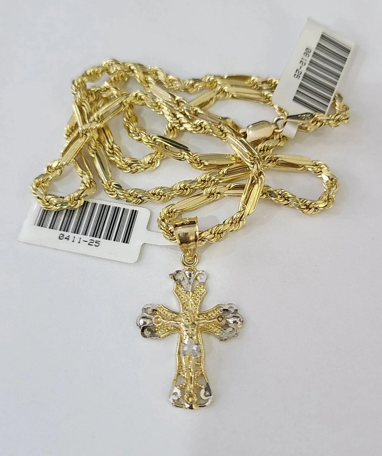 10k Gold Milano Rope Chain Jesus Cross Charm Necklace SET 3mm 18"-26" Pendant - Image 3