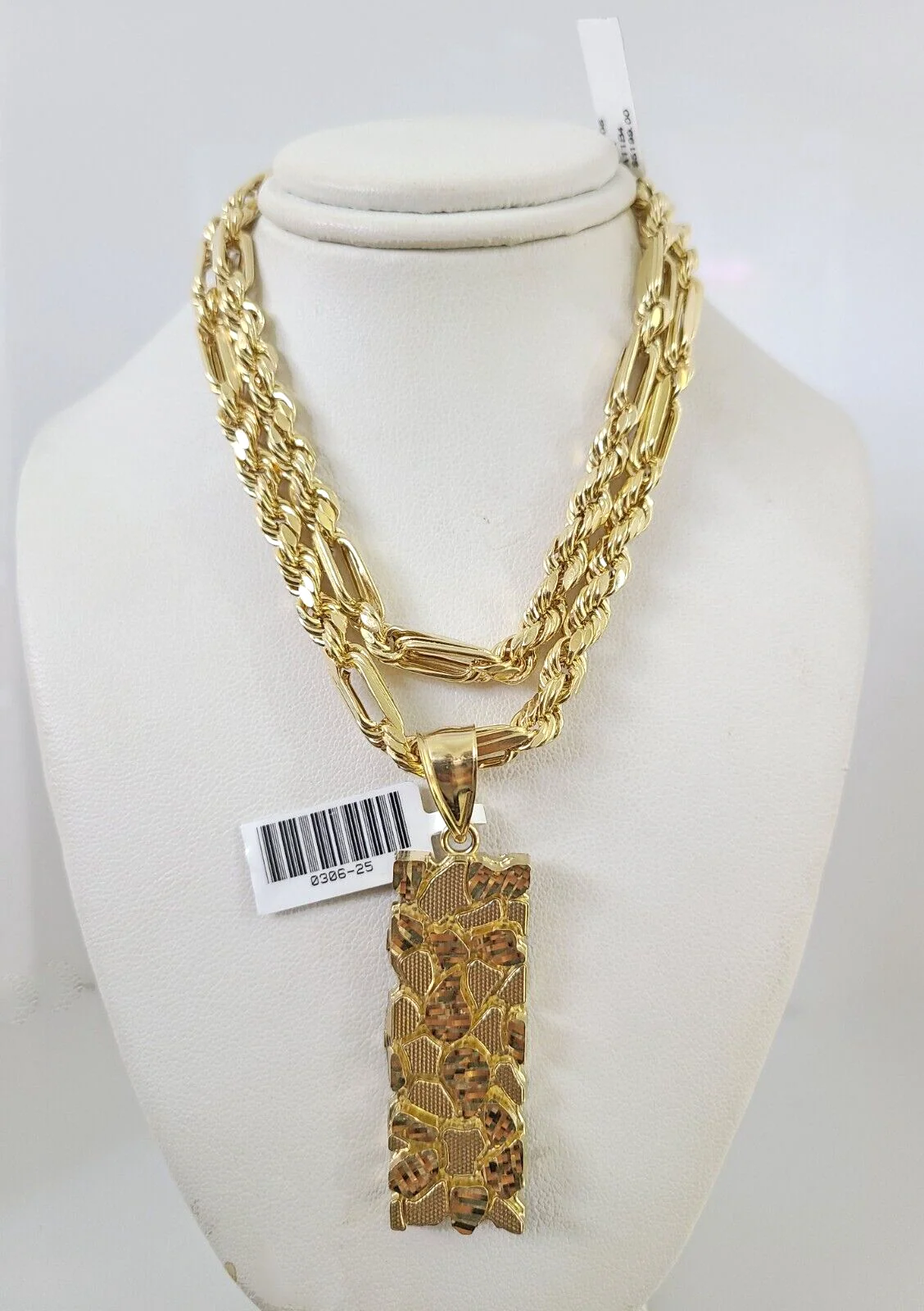 10k Gold Milano Rope Chain Nugget Charm 6mm Set 20"-26'' Inches Necklace