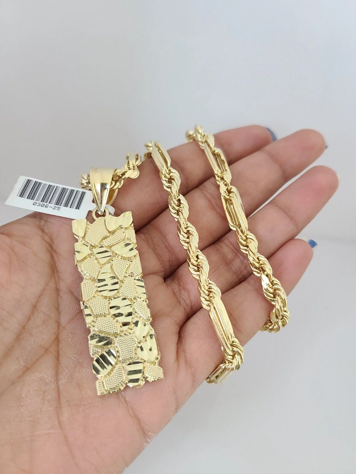 10k Gold Milano Rope Chain Nugget Charm 6mm Set 20"-26'' Inches Necklace - Image 6