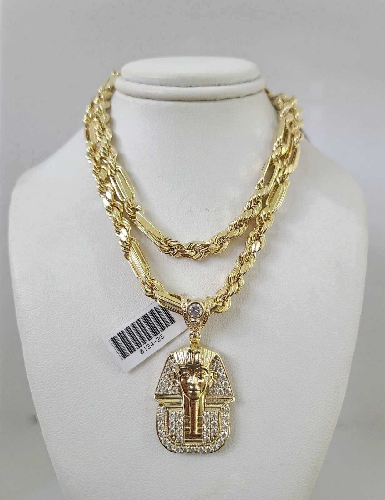 10k Gold Milano Rope Chain Pharaoh Charm 6mm Set 20"-26'' Inches Necklace