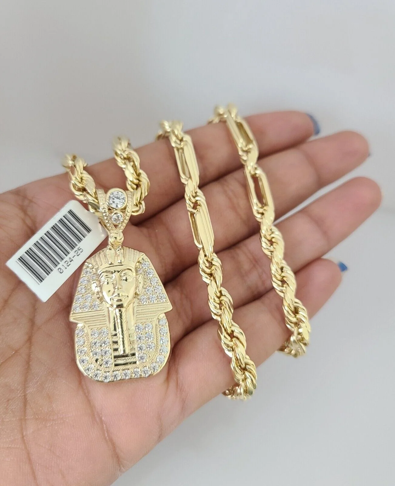 10k Gold Milano Rope Chain Pharaoh Charm 6mm Set 20"-26'' Inches Necklace - Image 6