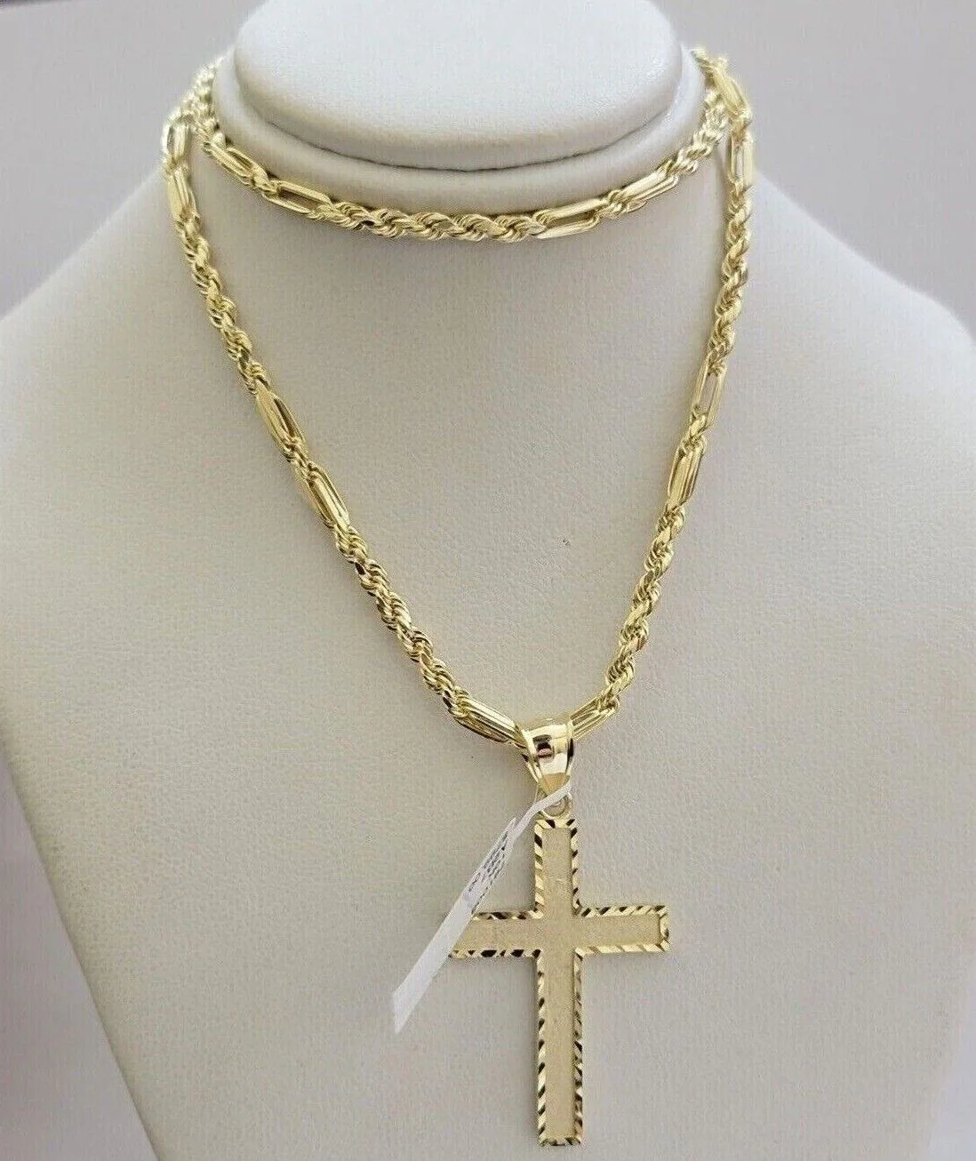 10k Gold Milano Rope Chain Plain Cross Charm Pendant Set 18-24'' Inches Necklace - Image 9
