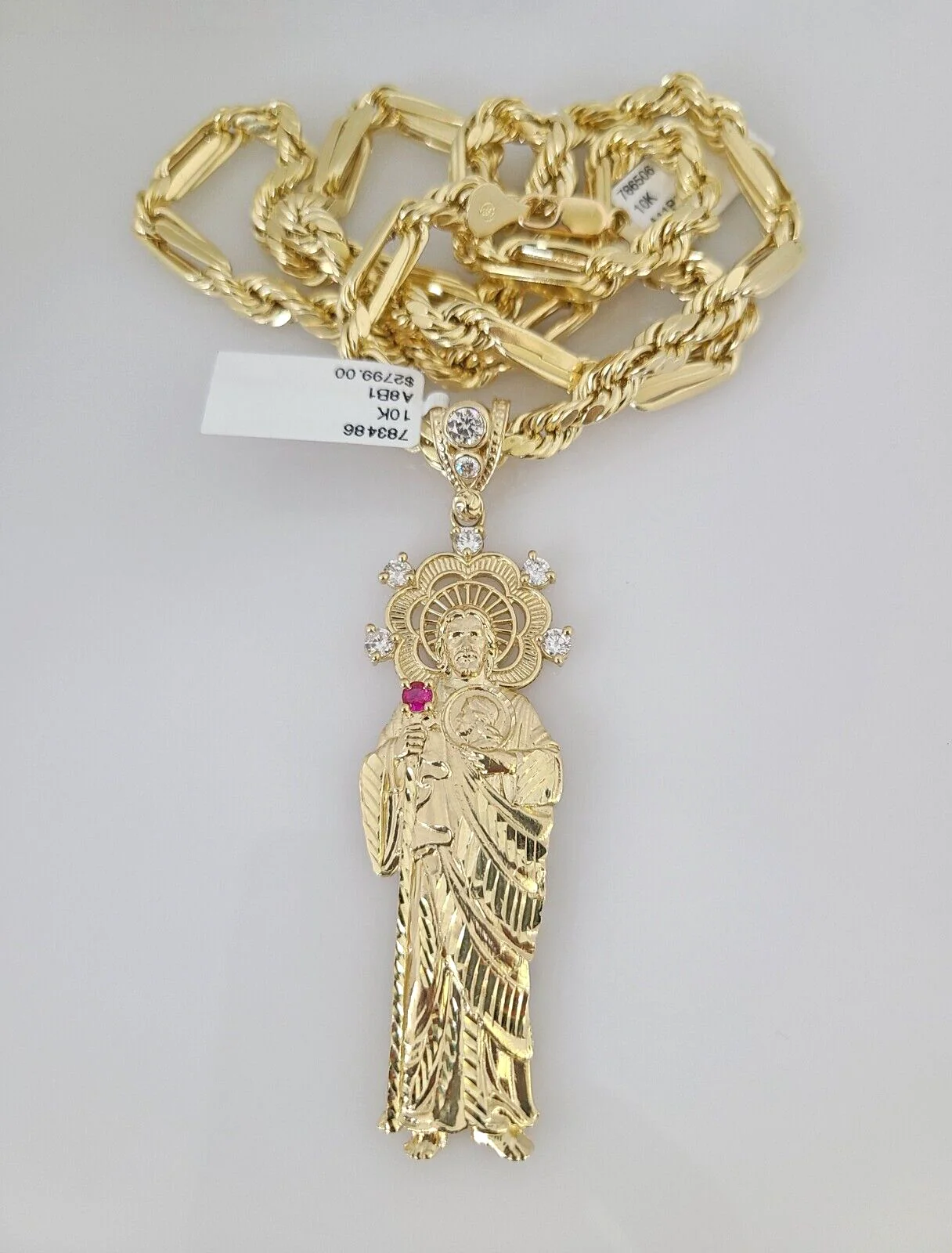 10k Gold Milano Rope Chain Saint Jude Charm 6mm Set 20"-26'' Inches Necklace - Image 4