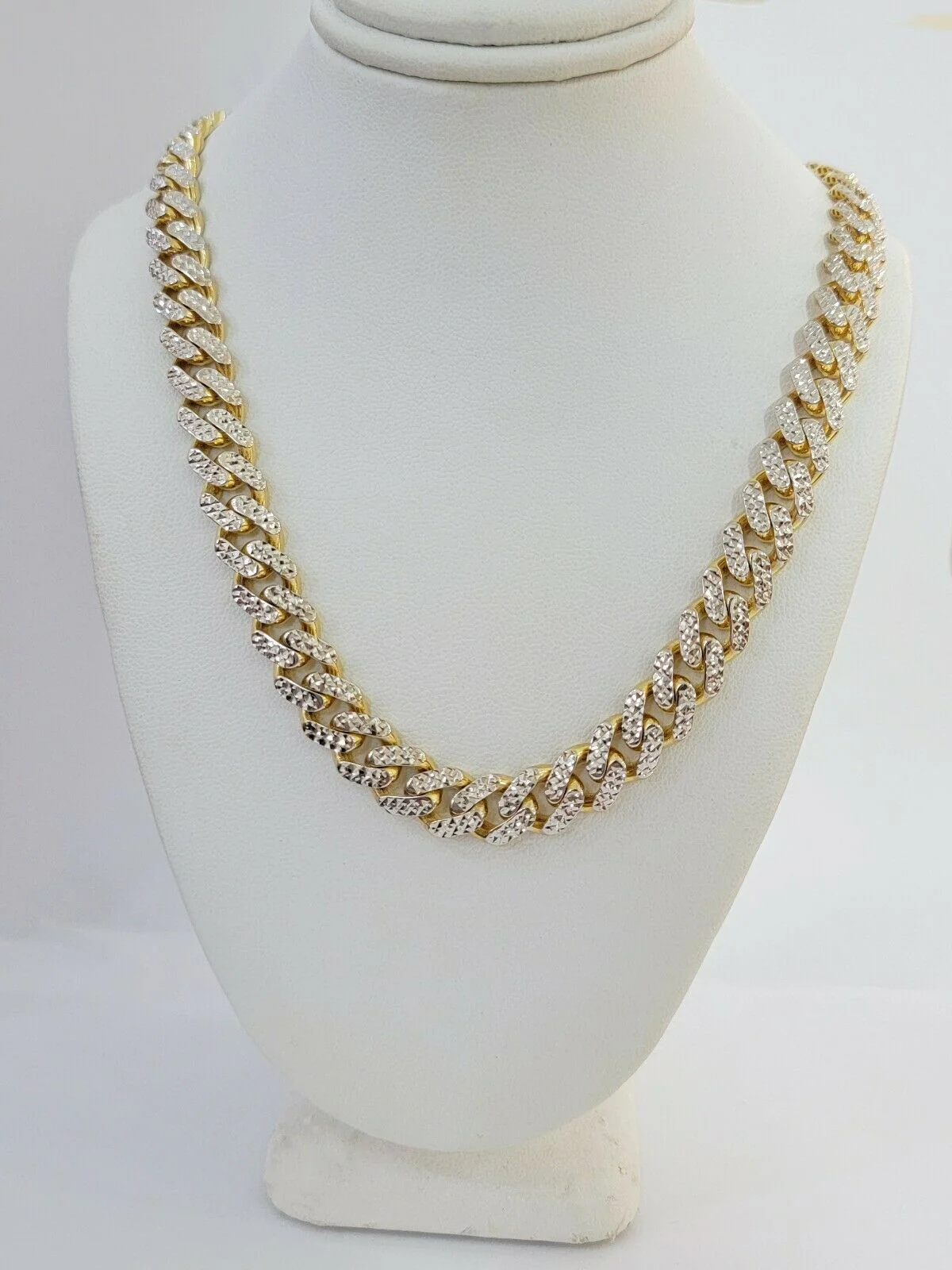10k Gold Monaco Chain Necklace 10mm 22" Two-tone Diamond Cut REAL 10kt Gold SALE - Image 6