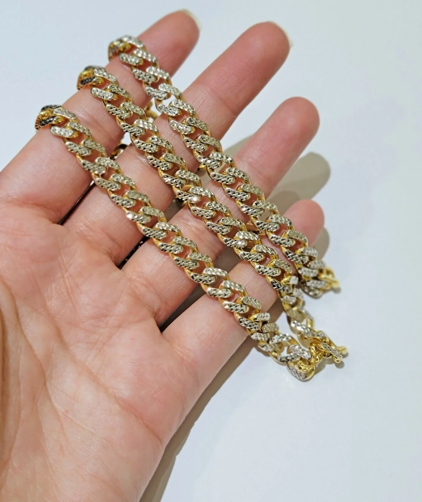 10k Gold Monaco Chain Necklace 7mm 22" Two-tone Diamond Cut REAL 10kt Gold SALE - Image 6