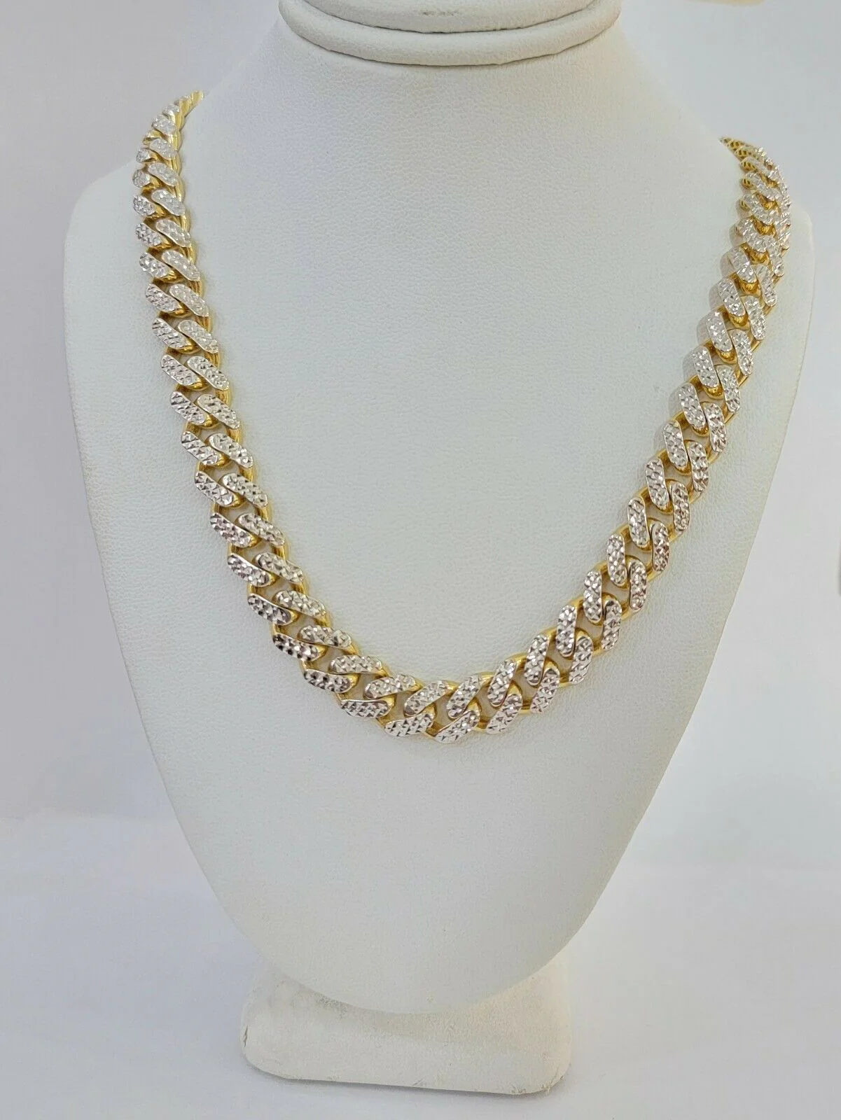 10k Gold Monaco Chain Necklace 7mm 24" Two-tone Diamond Cut REAL 10kt Gold SALE - Image 2
