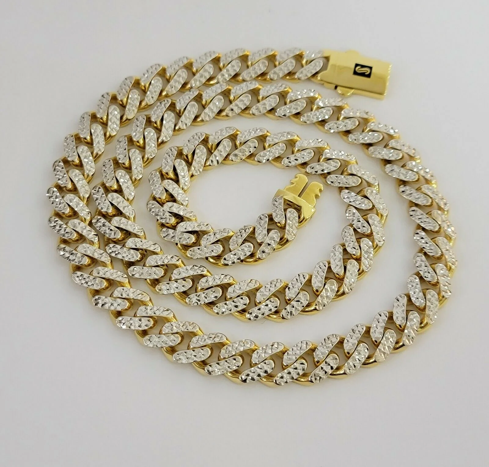 10k Gold Monaco Chain Necklace 9mm 24" Two-tone Diamond Cut REAL 10kt Gold SALE - Image 8