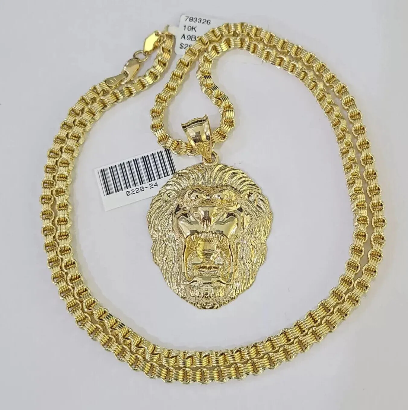 10k Gold Necklace & Lion charm Pendant REAL 10kt Men's Byzantine Chain Charm SET - Image 3