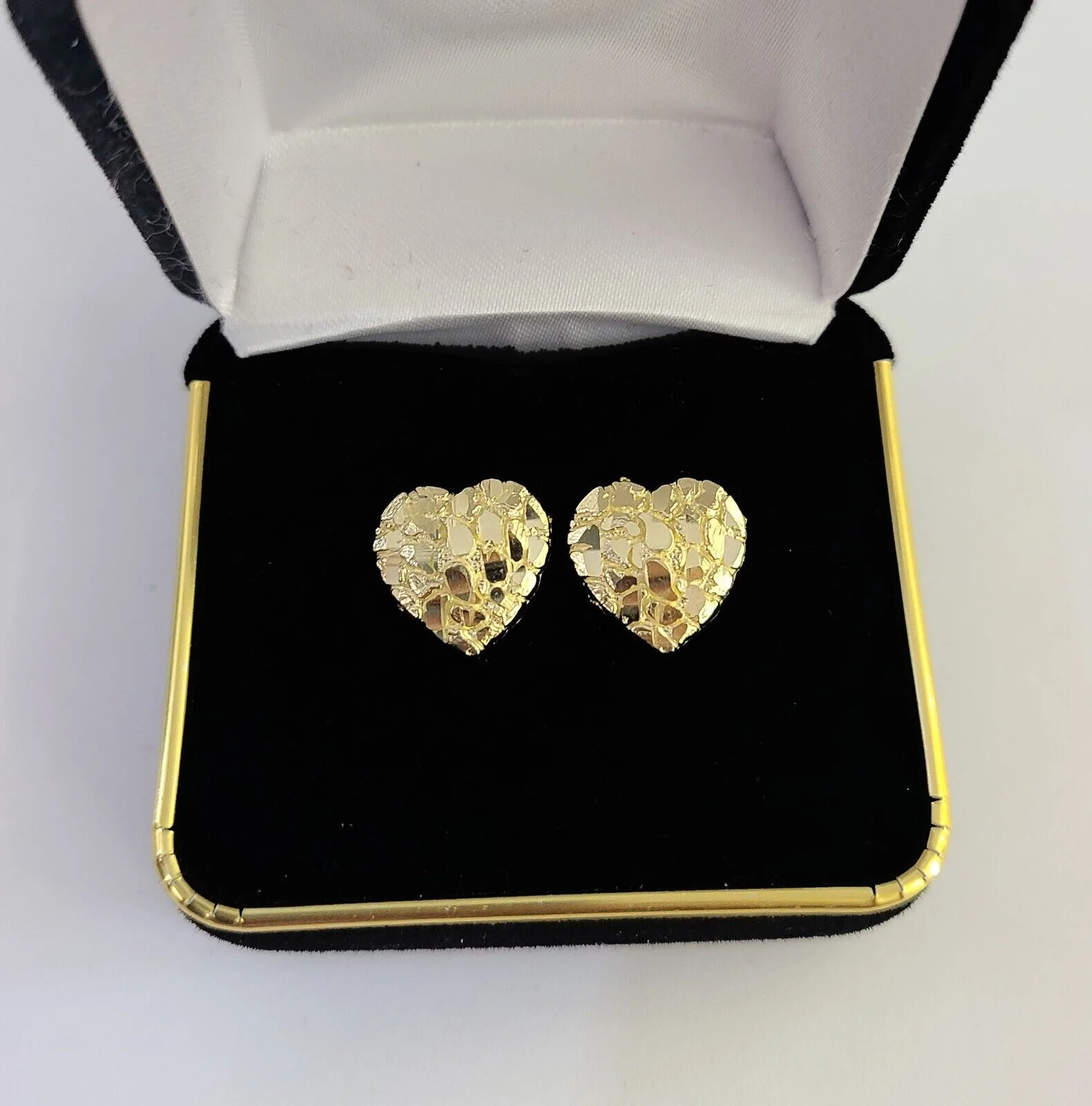 10k Gold Nugget Heart Earrings With Push Back Real 10kt Gold Studs Unisex - Image 6