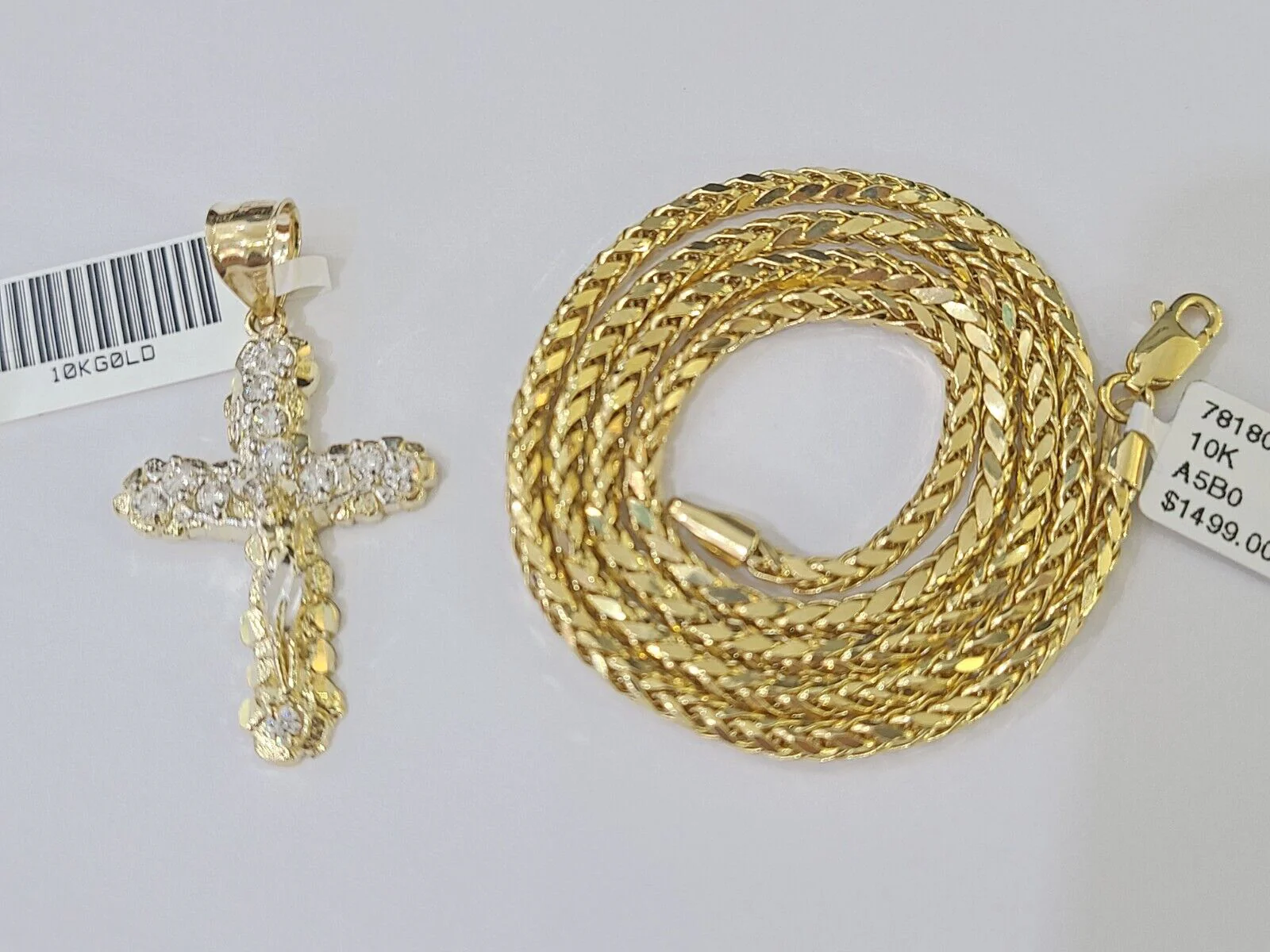 10K Gold Palm Chain 2.5mm Length 18" 20" 22" 24" 26" 28" 30" & Cross Charm