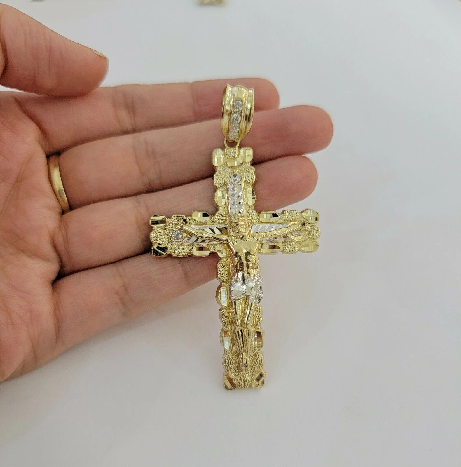 10k Gold Pendant charm Jesus cross crucifix 4" 3" 2" 1.5" Men women Real 10kt - Image 13