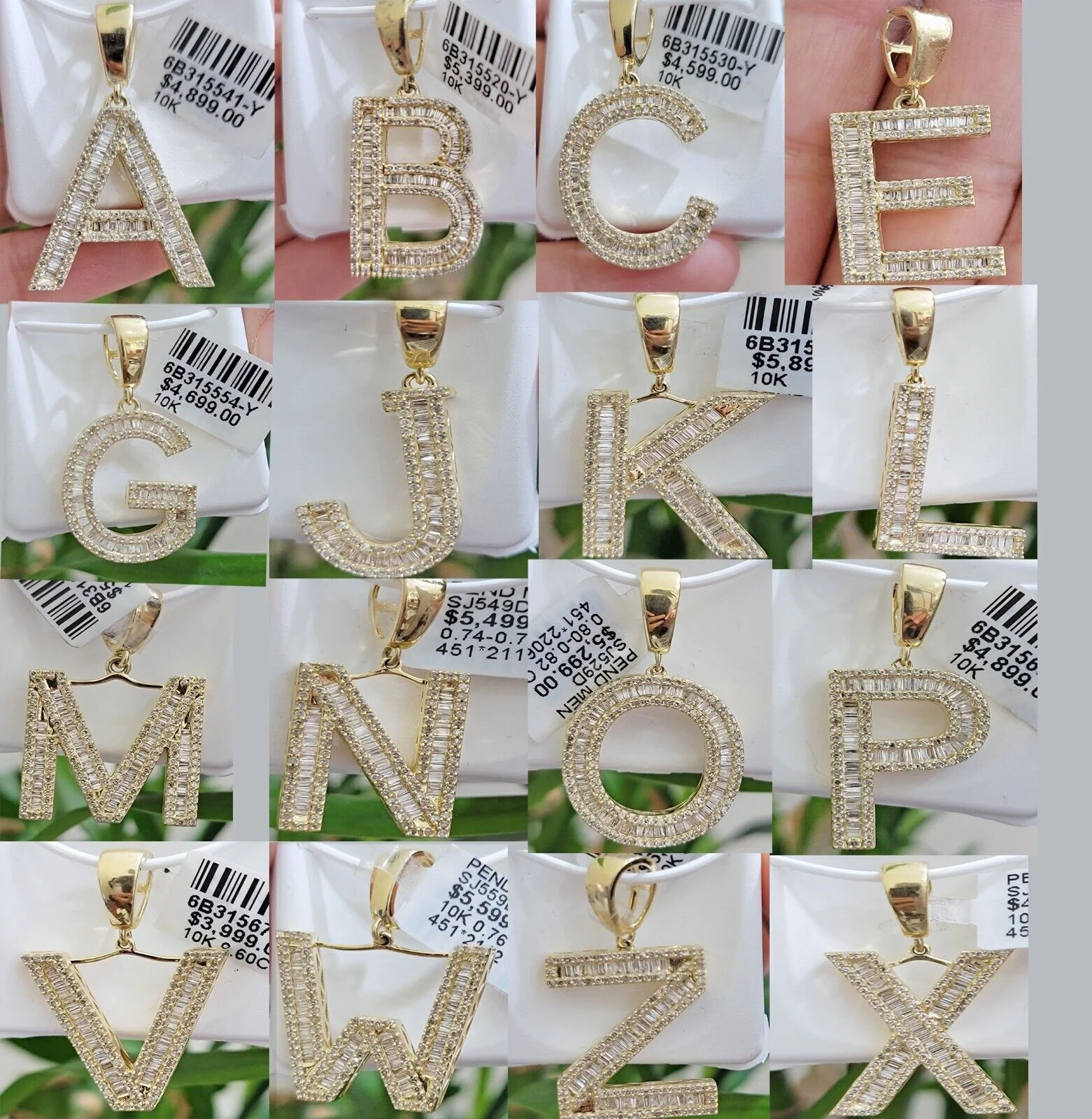 10k Gold Pendant Initial Charm Natural Diamond A-Z Alphabet Baguette & Round Dia - Image 33