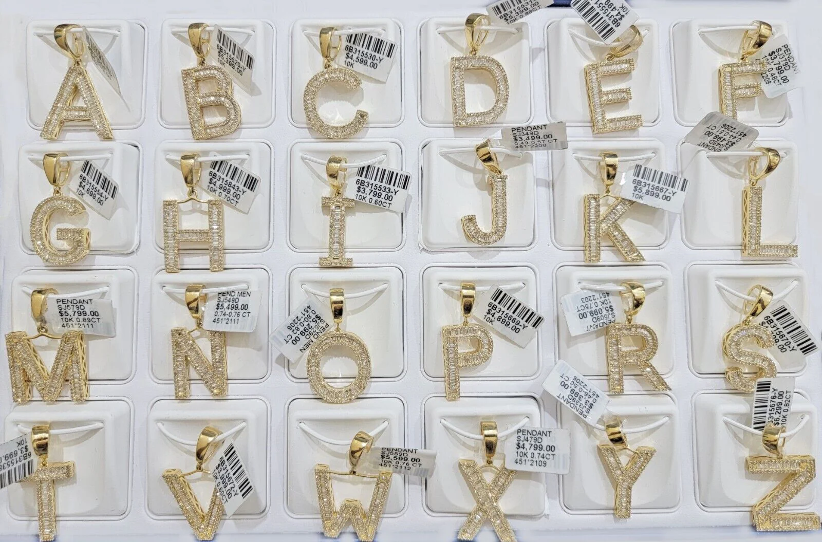 10k Gold Pendant Initial Charm Natural Diamond A-Z Alphabet Baguette & Round Dia - Image 38