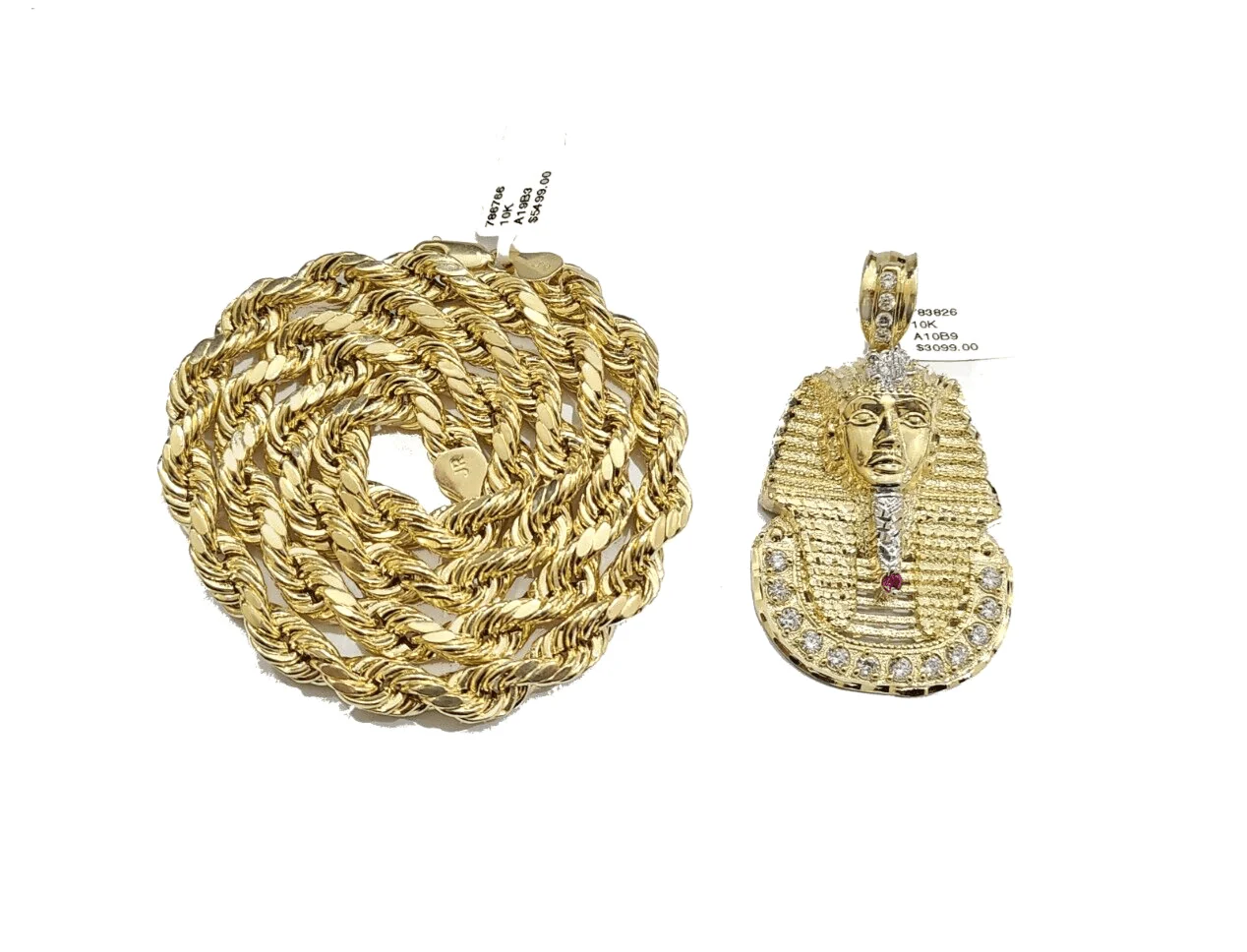 10k Gold Pharaoh Head Charm Rope Chain Necklace 8mm 26'' Set & Pendant 10kt REAL - Image 6