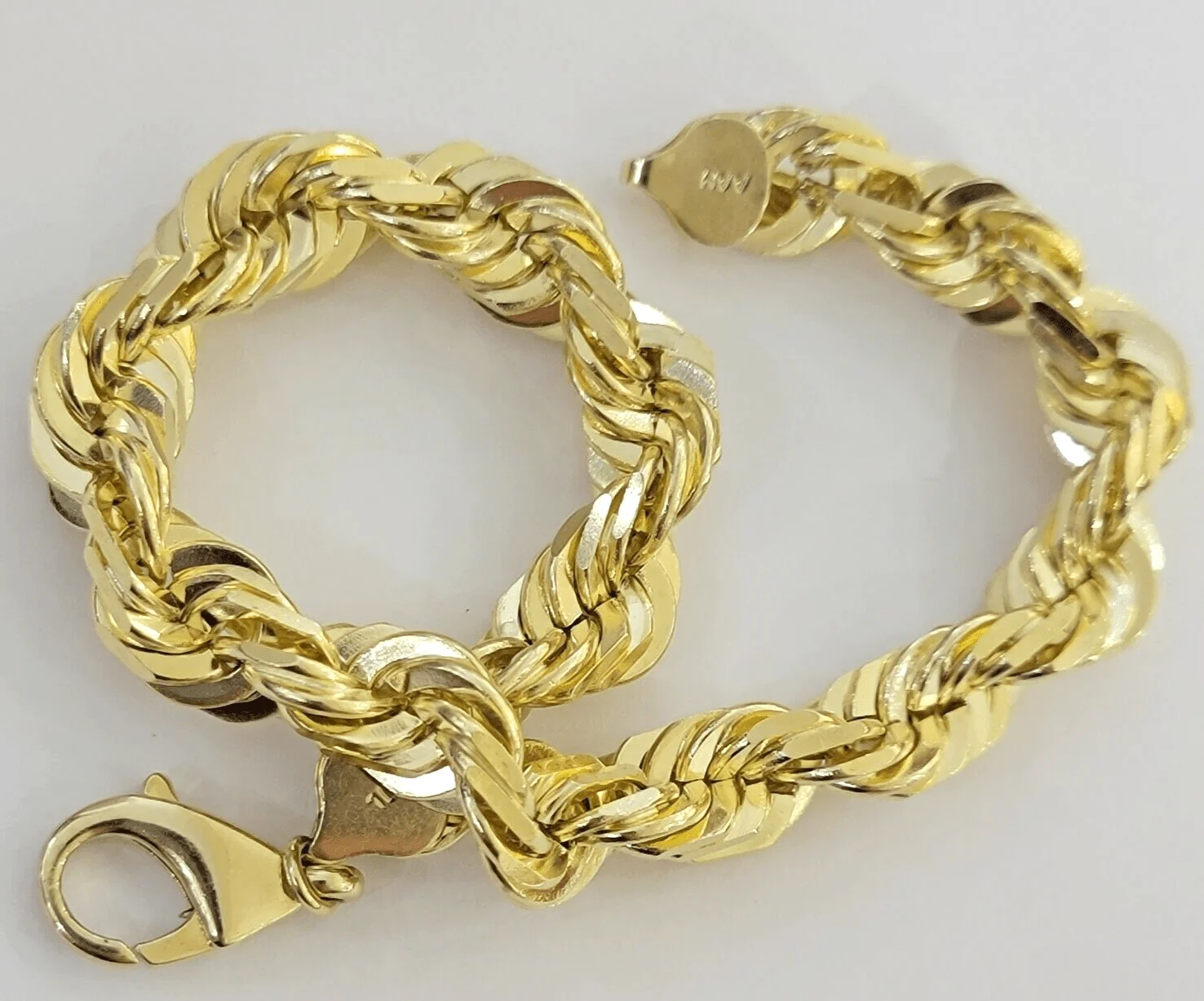 10k Gold Rope Bracelet 9 Inch 10mm Diamond Cuts Real Solid Link 10KT Yellow Gold - Image 3