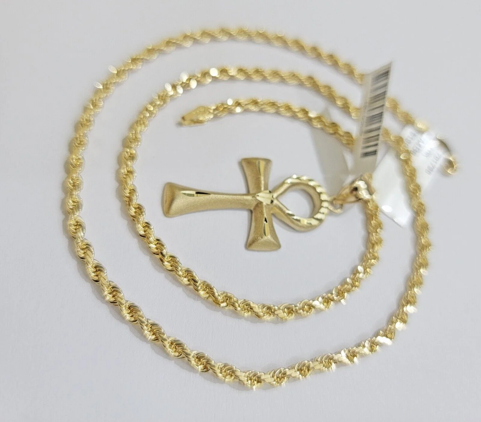10k Gold Rope Chain Ankh Cross Charm Pendant Set 18"-28" inch 3mm Necklace, REAL - Image 7