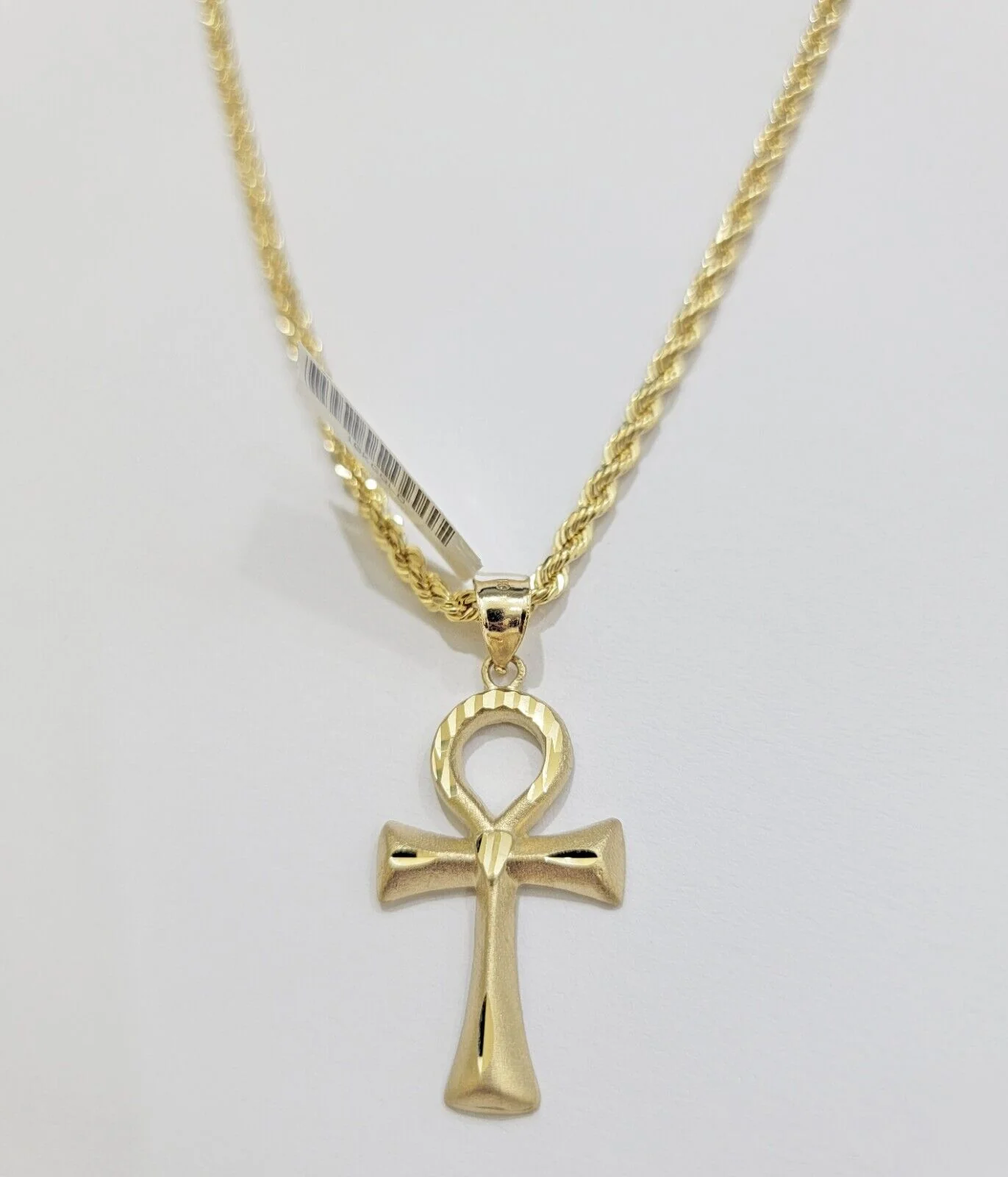 10k Gold Rope Chain Ankh Cross Charm Pendant Set 18" Inch 3mm Necklace, REAL SET - Image 4