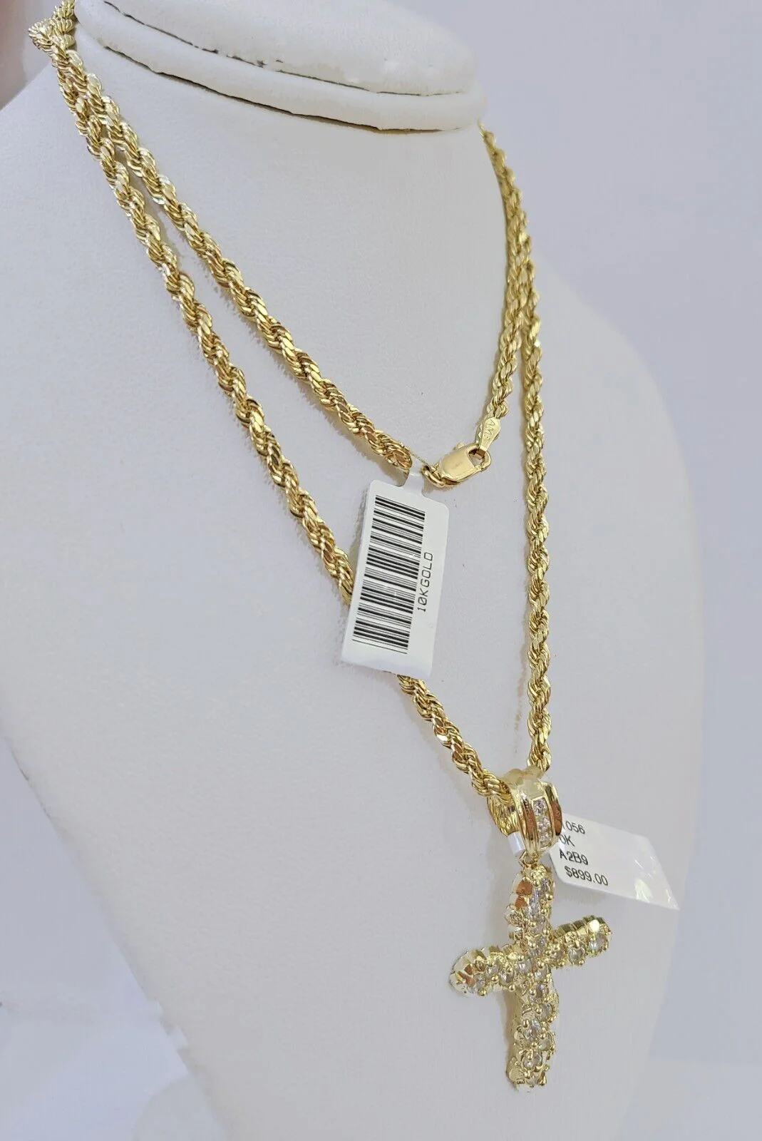 10k Gold Rope Chain & Cross Charm Pendent SET 3mm 22 Inches Necklace , Real 10kt - Image 5