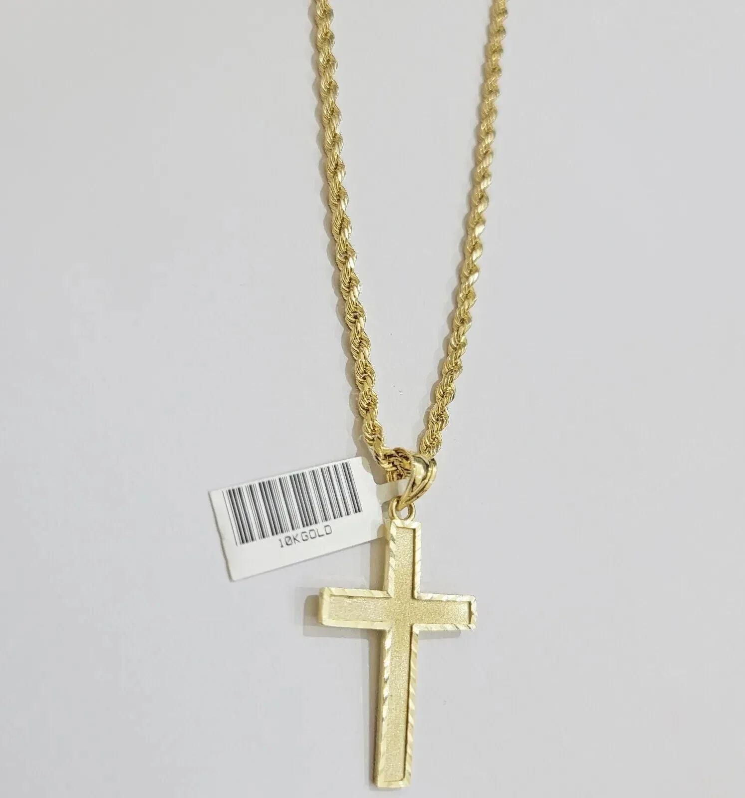 10k Gold Rope Chain Cross pendant Set 3mm 22 Inch Necklace & Charm REAL 10kt - Image 2