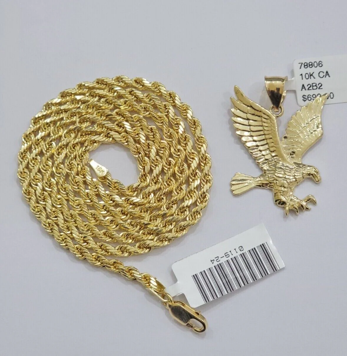 10k Gold Rope Chain Eagle Charm Pendant Set 22'' Inches 3mm Necklace REAL SALE - Image 12