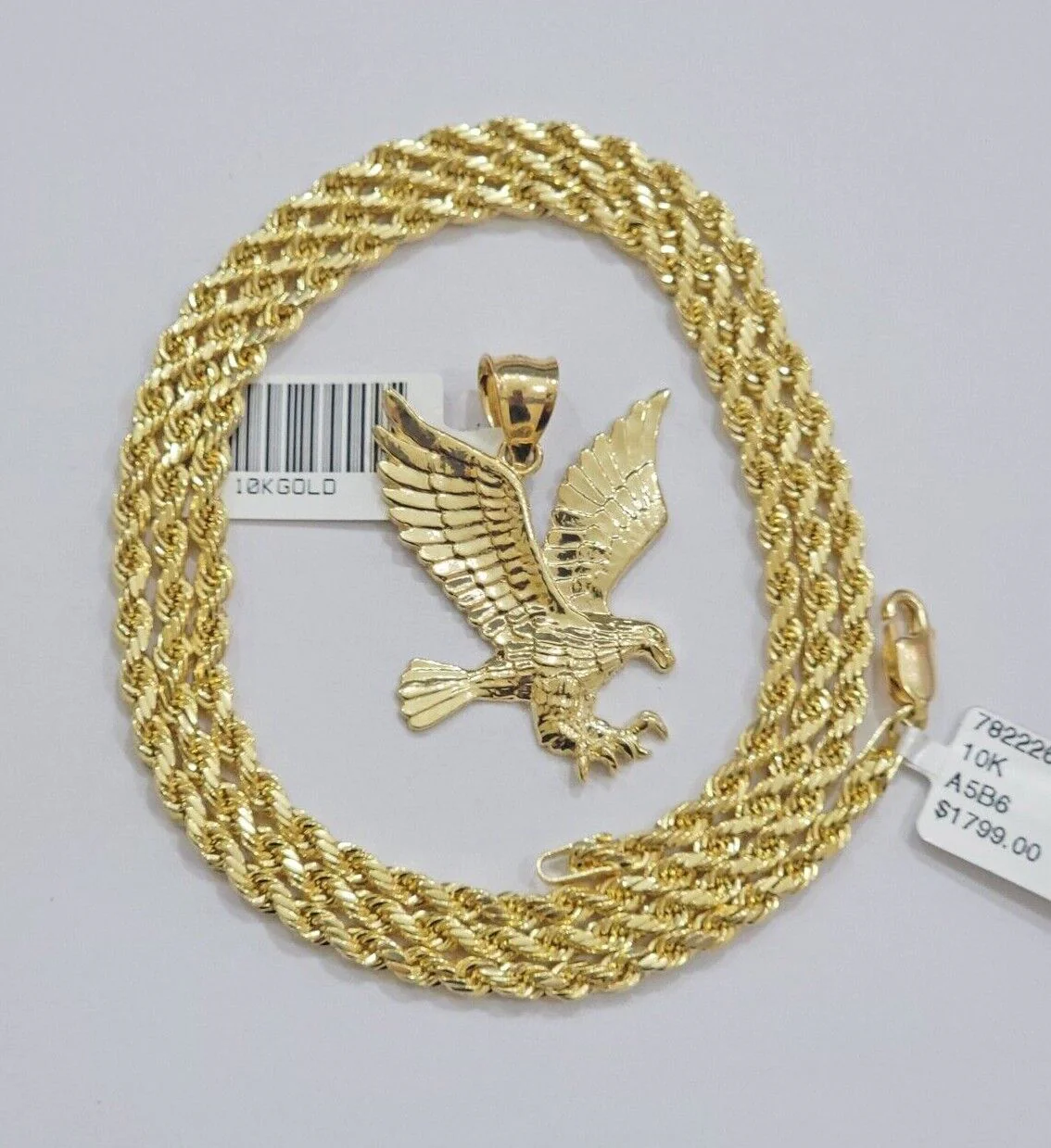 10k Gold Rope Chain Eagle Charm Pendant Set 22'' Inches 3mm Necklace REAL SALE - Image 13
