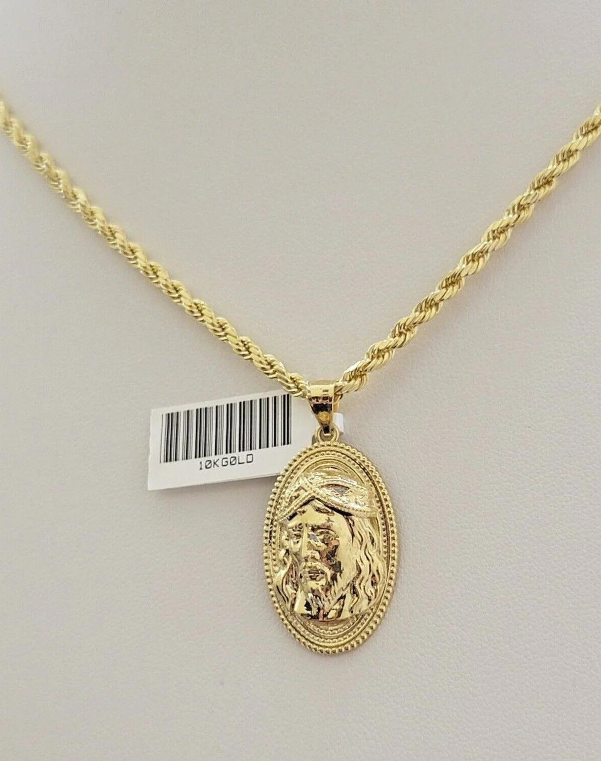 10k Gold Rope Chain Jesus Head Charm Pendant Set 18-28" Inch 3mm Necklace REAL - Image 4