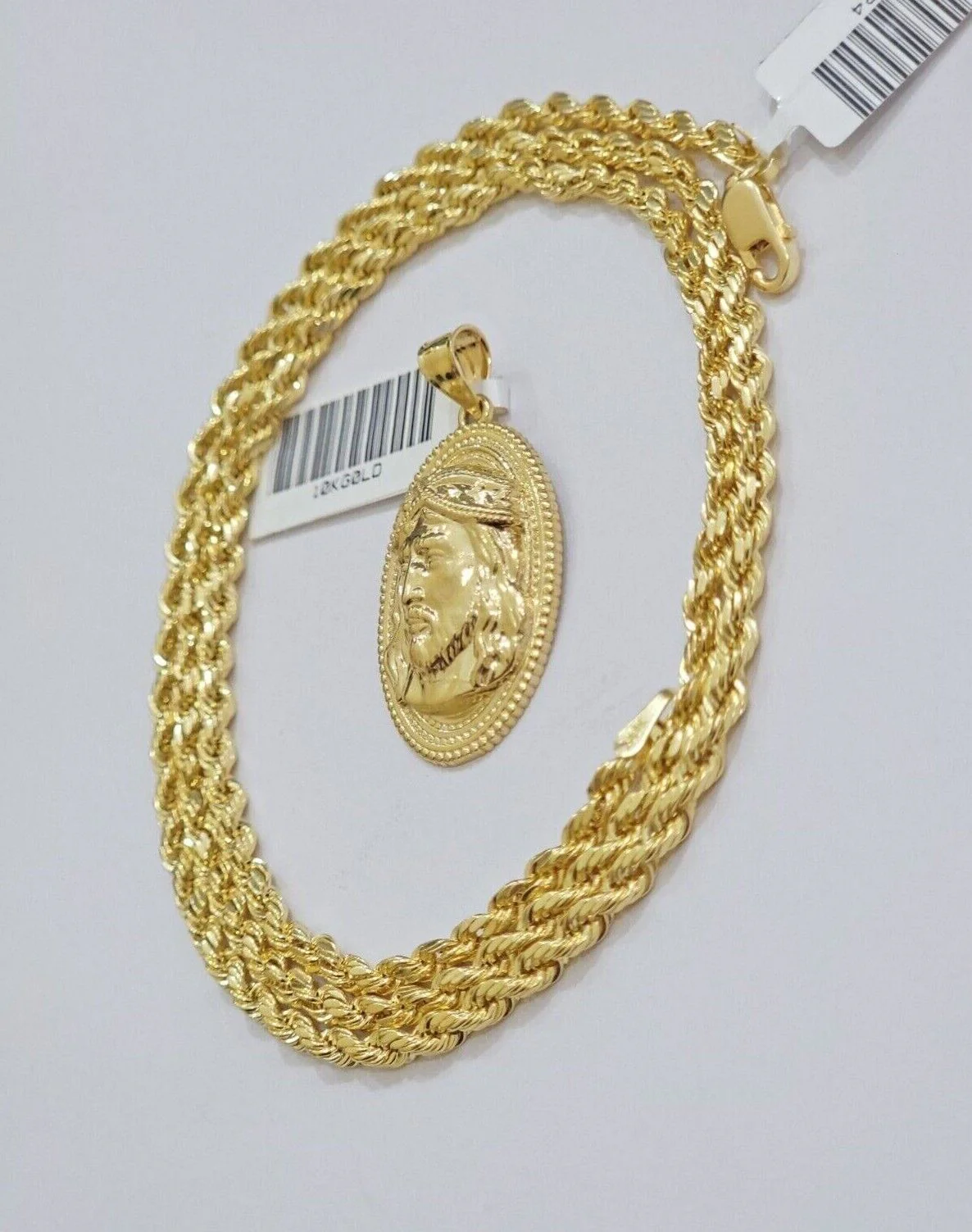 10k Gold Rope Chain Jesus Head Charm Pendant Set 18-28" Inch 3mm Necklace REAL - Image 5