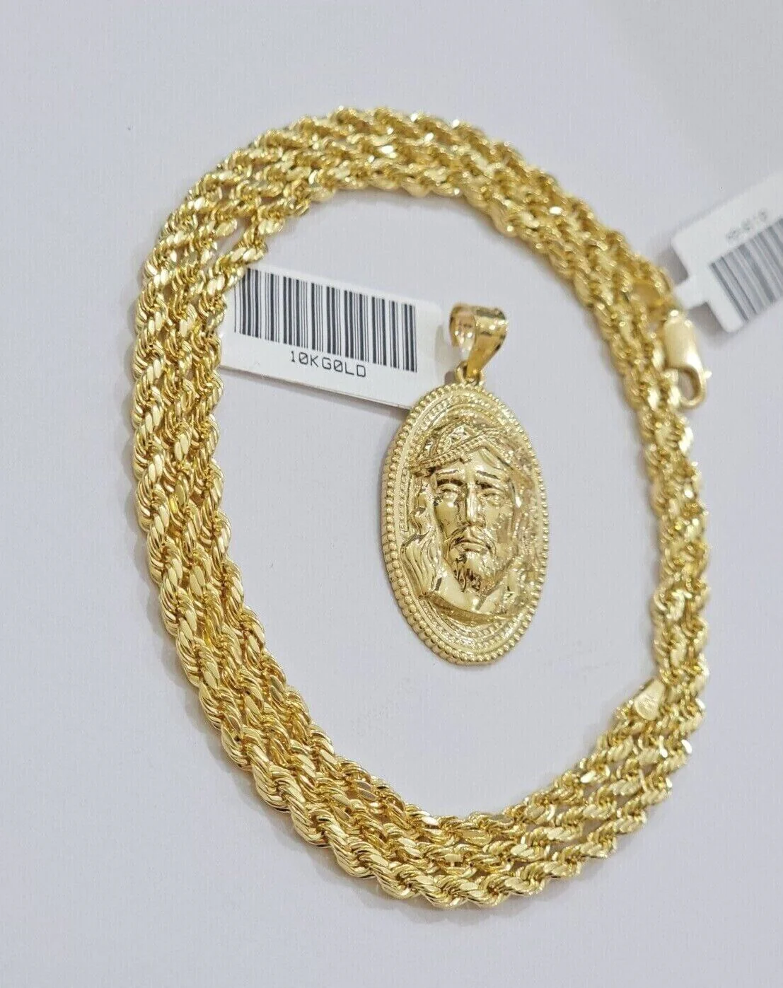 10k Gold Rope Chain Jesus Head Charm Pendant Set 18-28" Inch 3mm Necklace REAL - Image 7