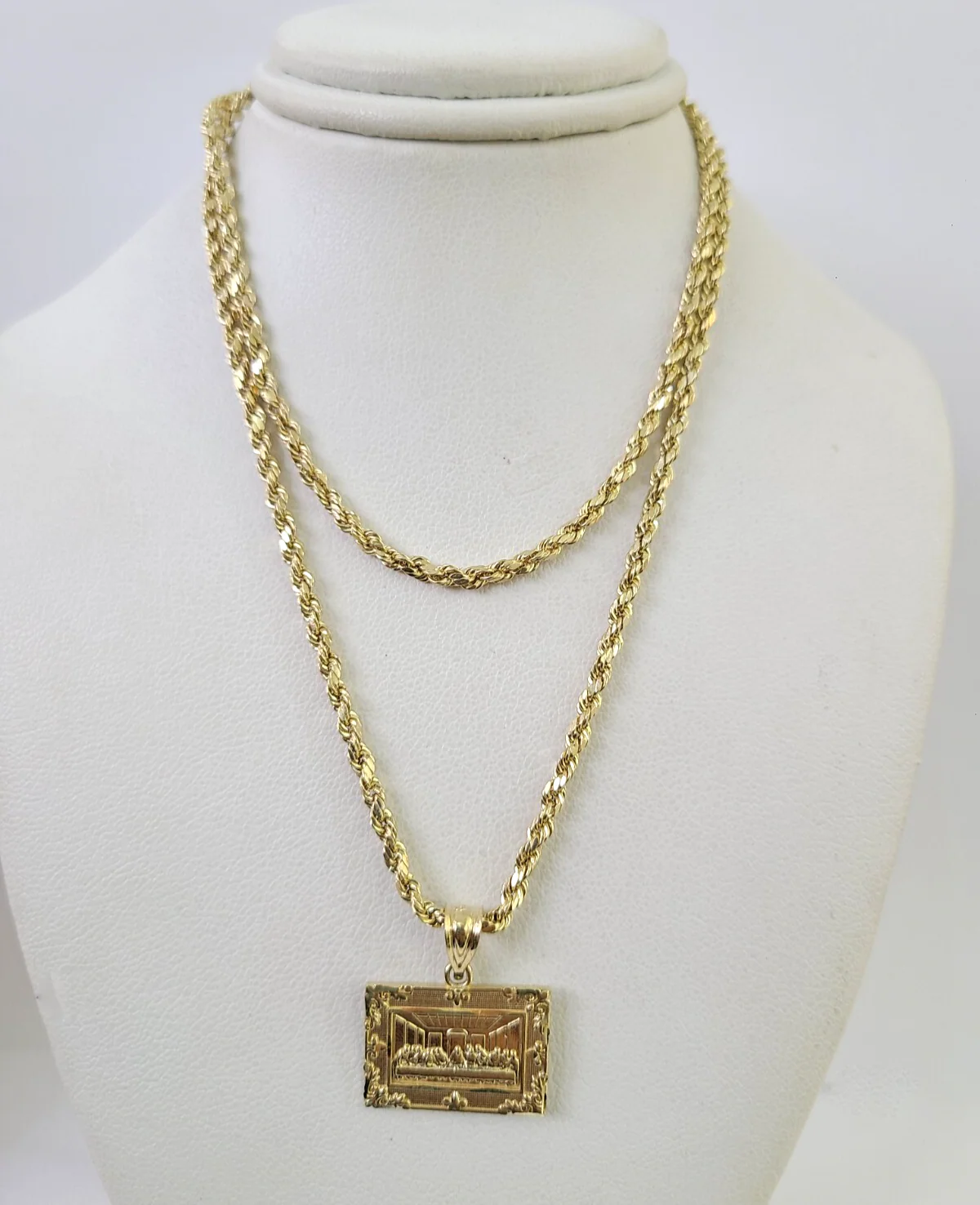10k Gold Rope Chain Last Supper Charm Pendant Set 18"-28" inch 2.5mm Necklace