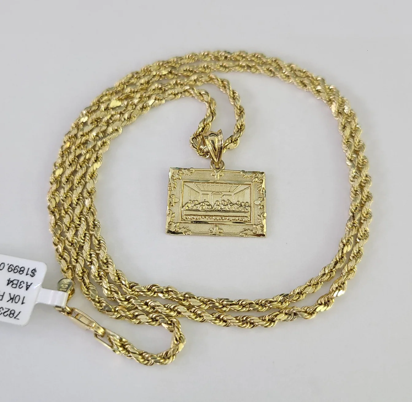 10k Gold Rope Chain Last Supper Charm Pendant Set 18"-28" inch 2.5mm Necklace - Image 3
