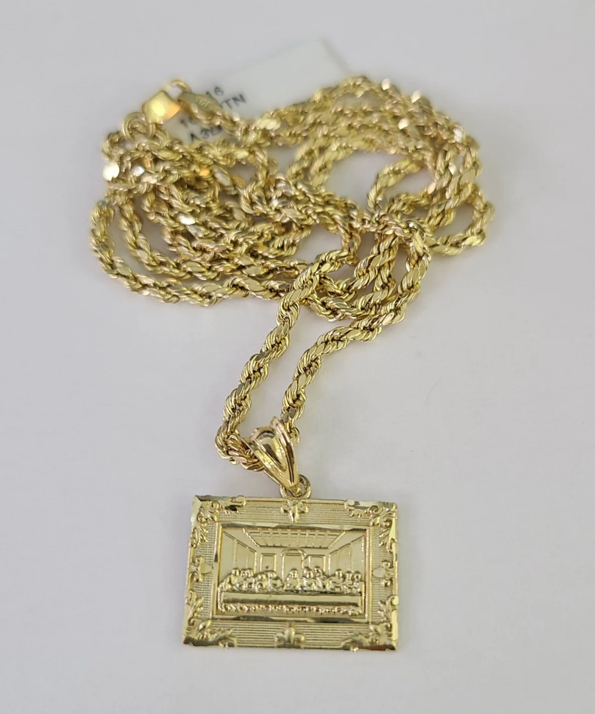 10k Gold Rope Chain Last Supper Charm Pendant Set 18"-28" inch 2.5mm Necklace - Image 6