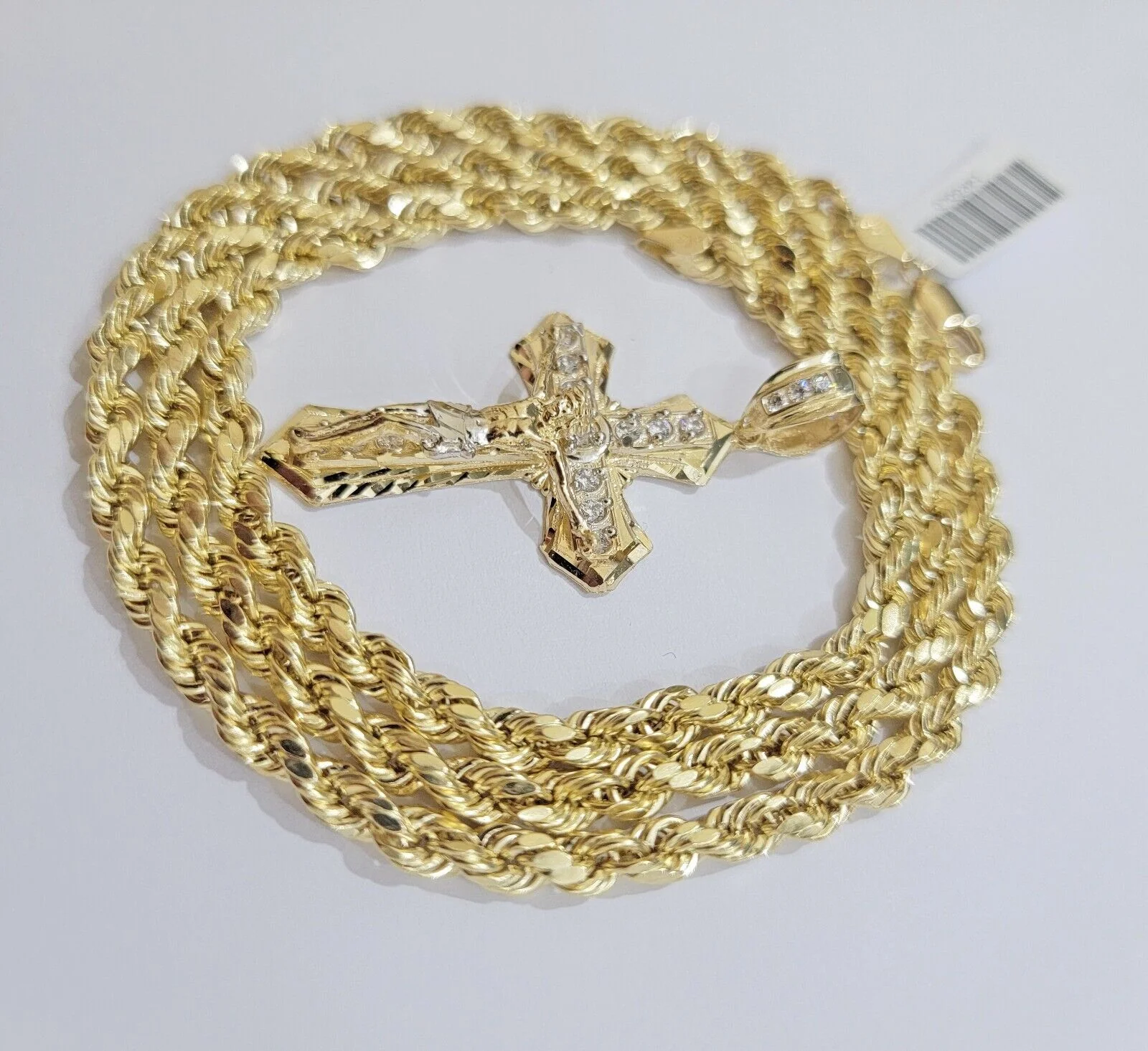 10k Gold Rope Chain Necklace Cross Charm Jesus Pendant Set 18-28" 5mm, REAL 10KT - Image 6