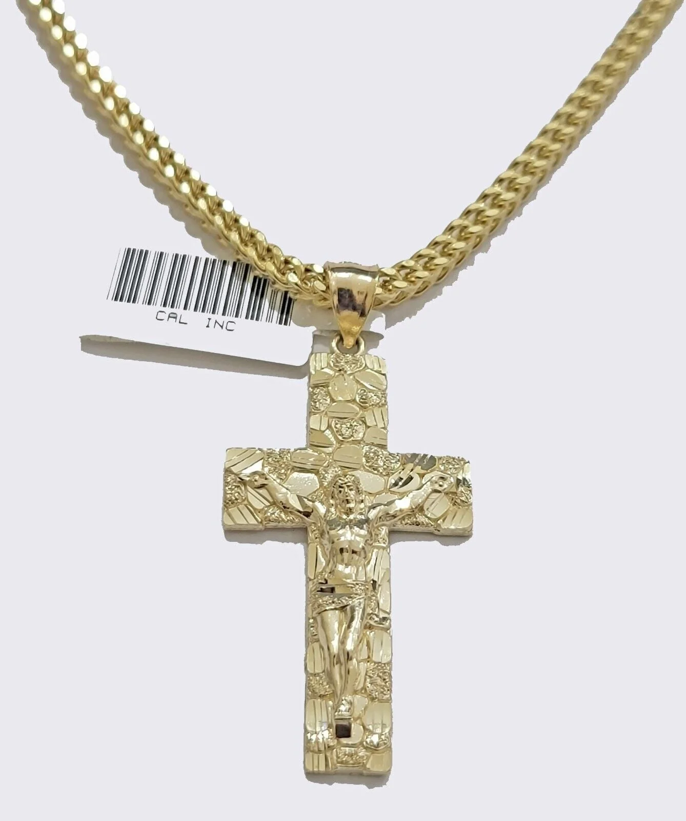 10k Gold Rope Chain Nugget Cross Charm Pendant Set 18-28 inch 3mm Necklace, REAL - Image 8