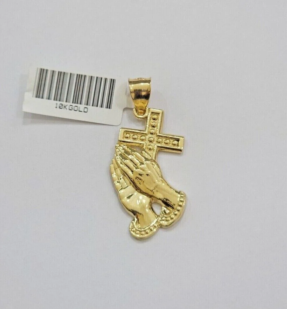 10k Gold Rope Chain Praying Hand Charm Pendant Set 18-28''Inch 3mm Necklace REAL - Image 10
