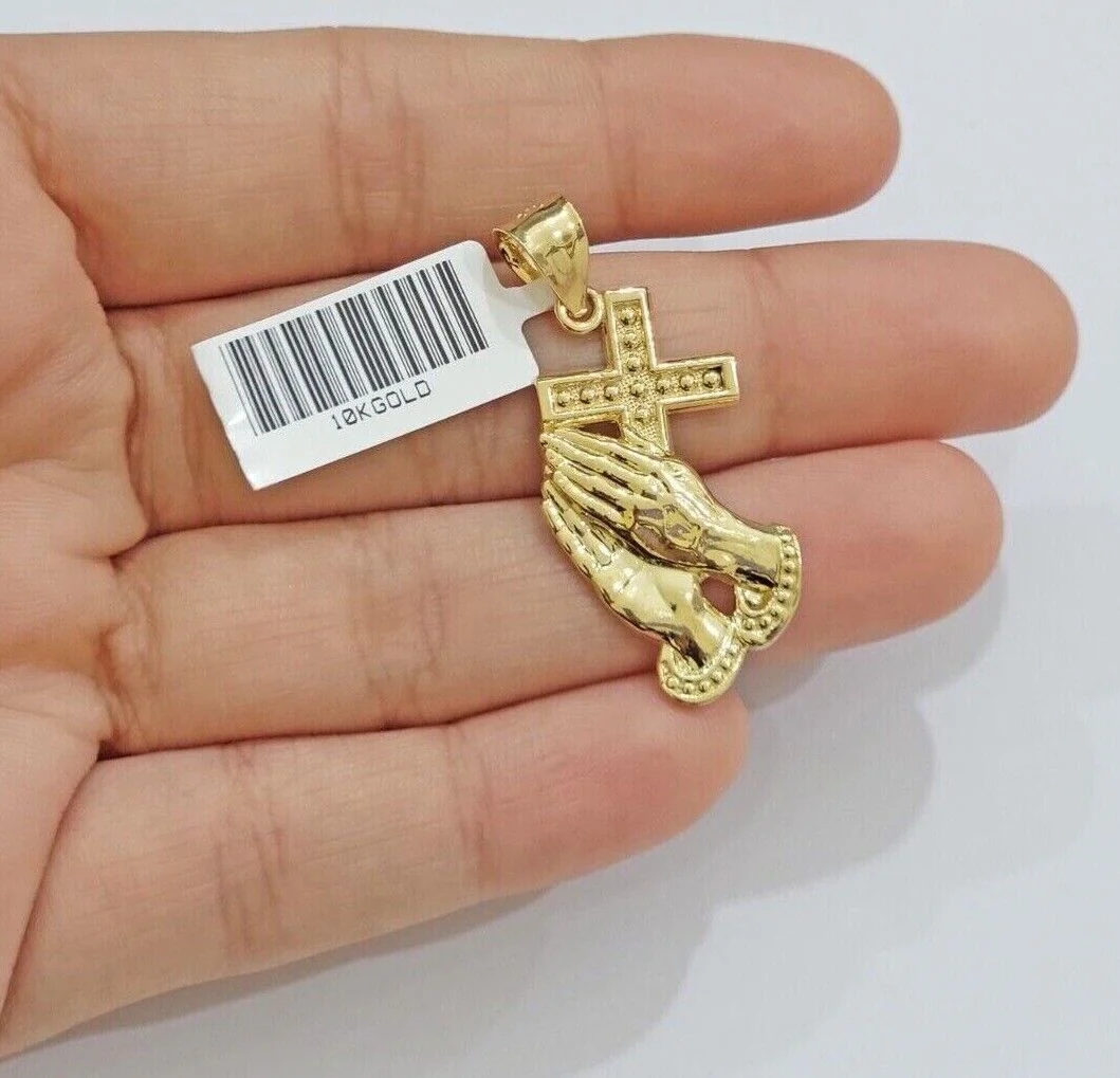 10k Gold Rope Chain Praying Hand Charm Pendant Set 22'' Inches 3mm Necklace REAL - Image 7