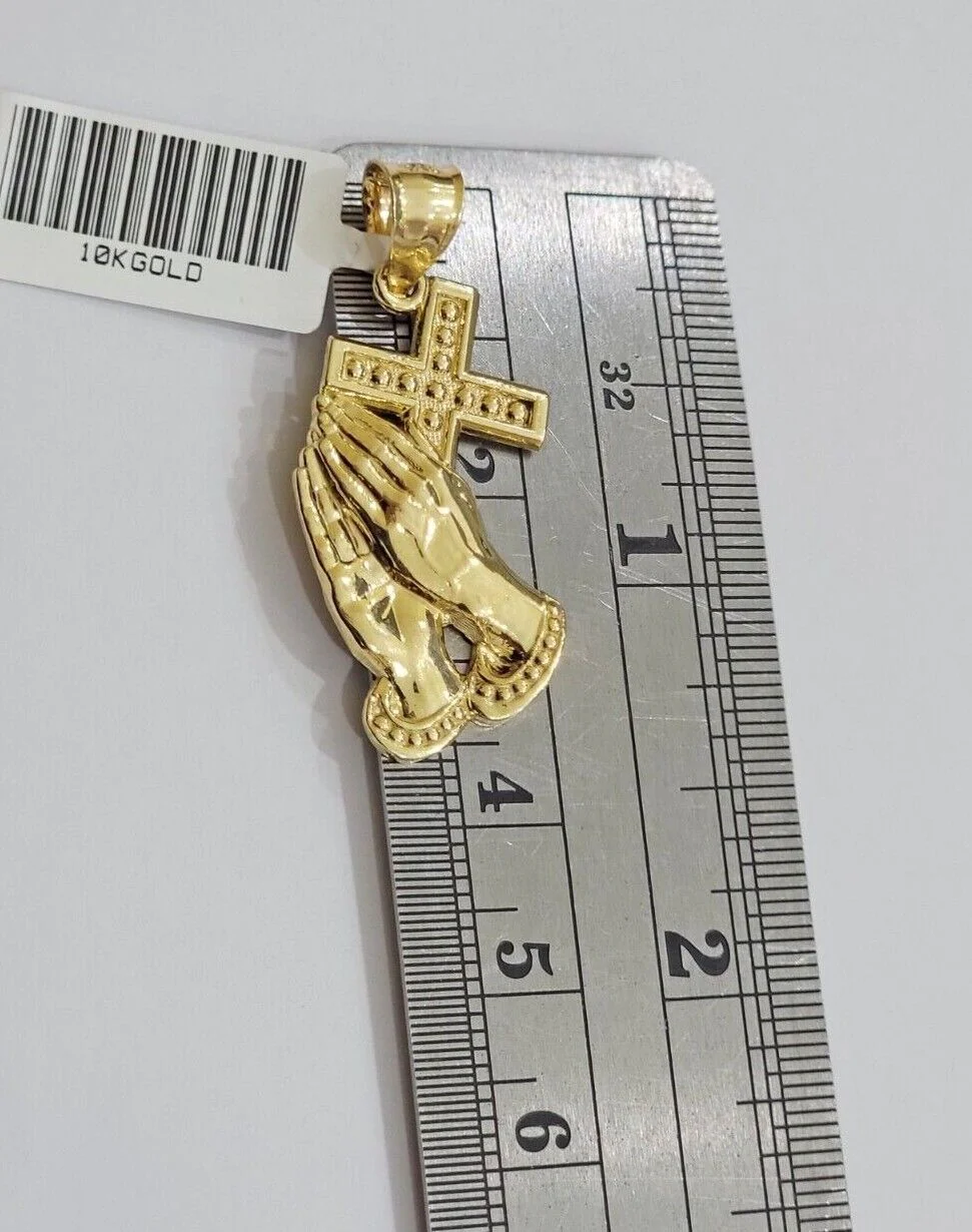 10k Gold Rope Chain Praying Hand Charm Pendant Set 22'' Inches 3mm Necklace REAL - Image 9