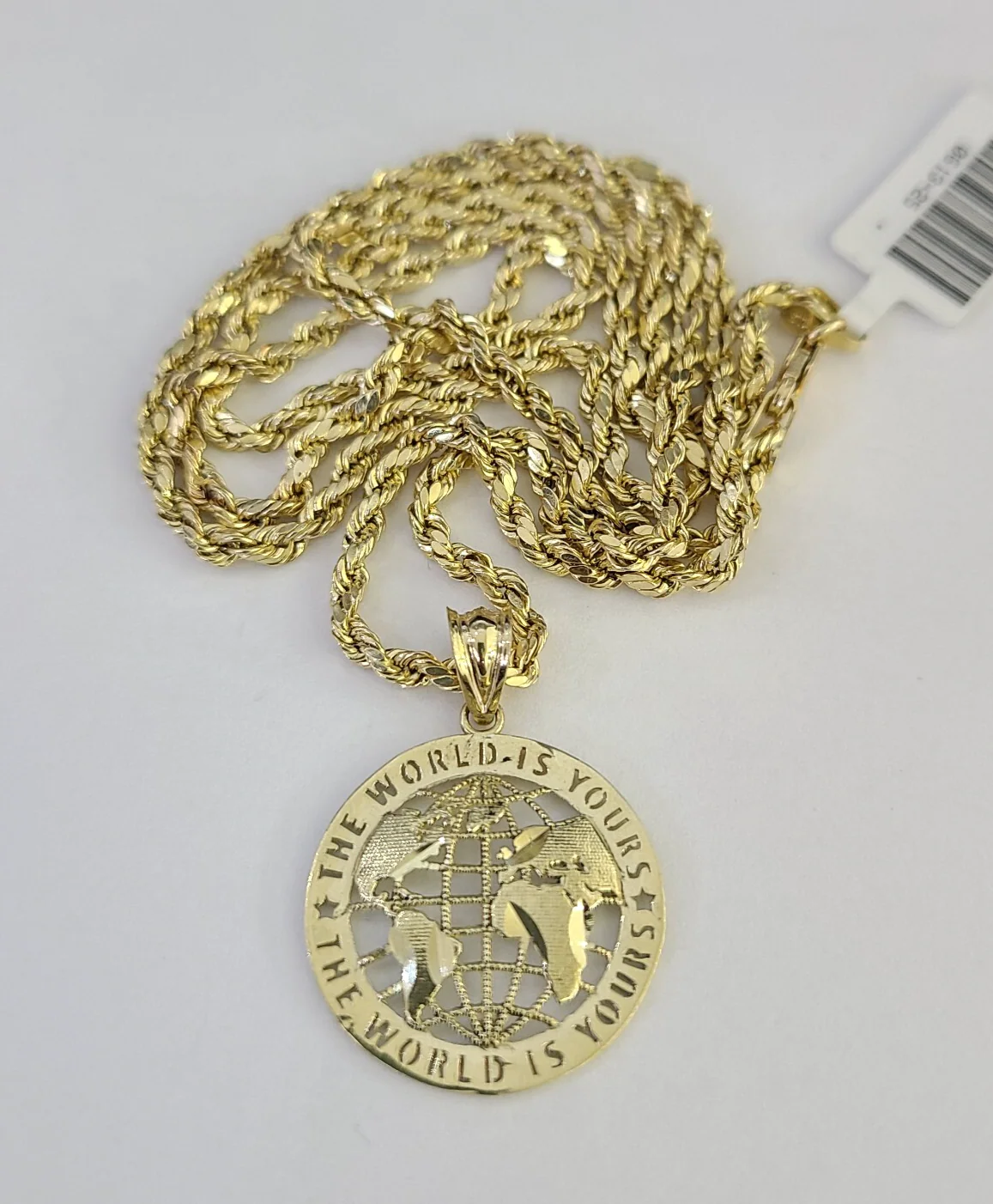10k Gold Rope Chain World is Yours Charm Pendant Set 18"-28" inch 2.5mm Necklace - Image 3