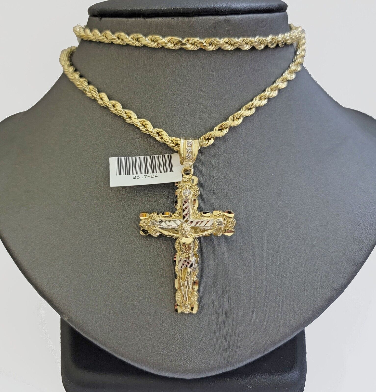 10k Gold Rope Necklace Jesus Cross Charm pendant SET 4mm chain 18"-28" REAL 10KT - Image 4