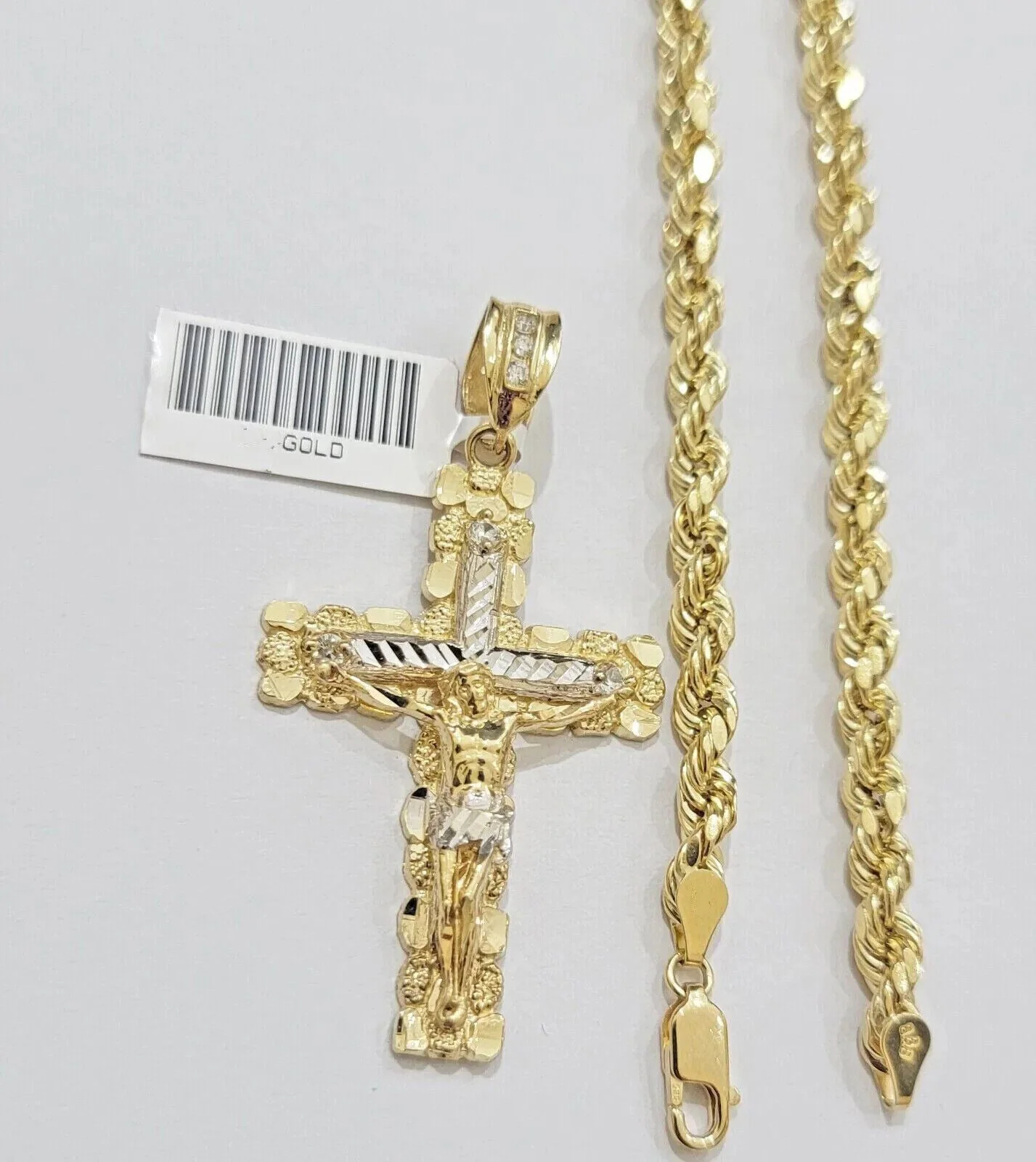 10k Gold Rope Necklace Jesus Cross Charm pendant SET 4mm chain 18"-28" REAL 10KT - Image 5