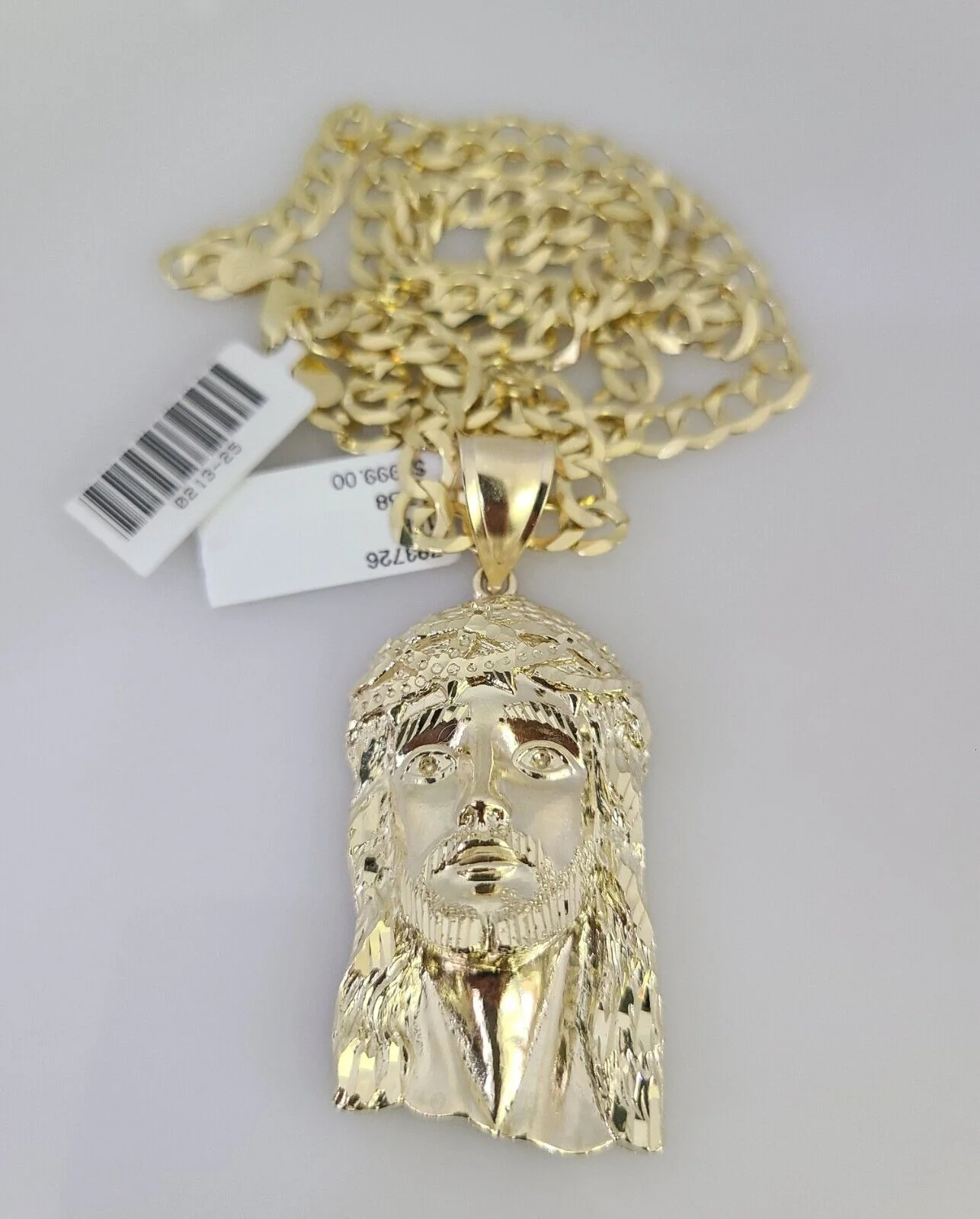 10k Gold Solid Cuban Curb Chain Necklace Jesus Head Pendant Set 6mm 20"-30" - Image 3