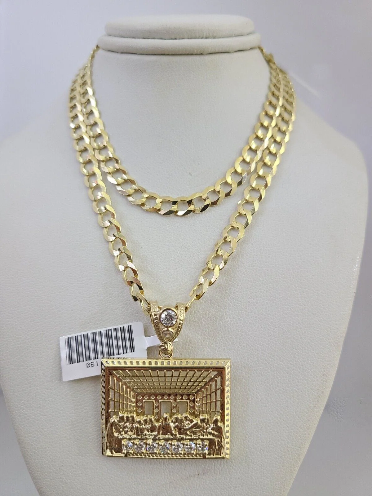 10k Gold Solid Cuban Curb Chain Necklace Last Supper Pendant Set 6mm 20"-30" - Image 6