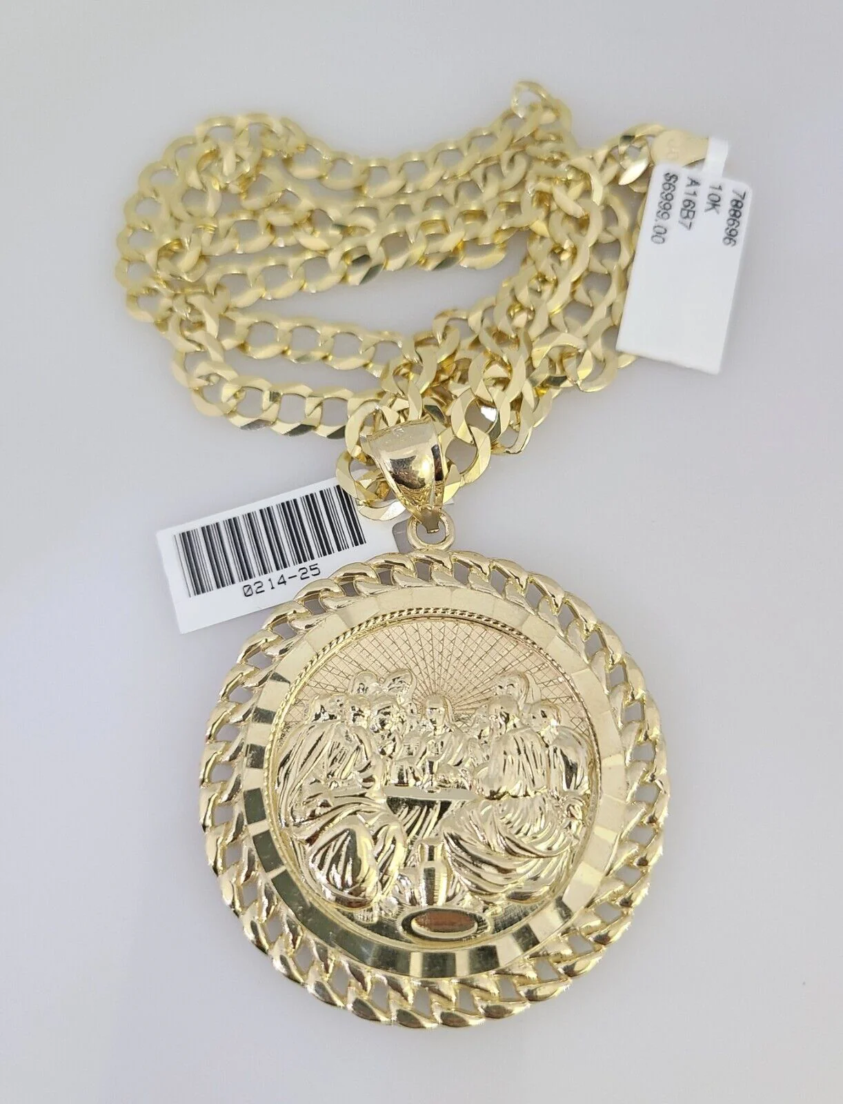 10k Gold Solid Cuban Curb Chain Necklace Last Supper Pendant Set 6mm 20"-30" - Image 5