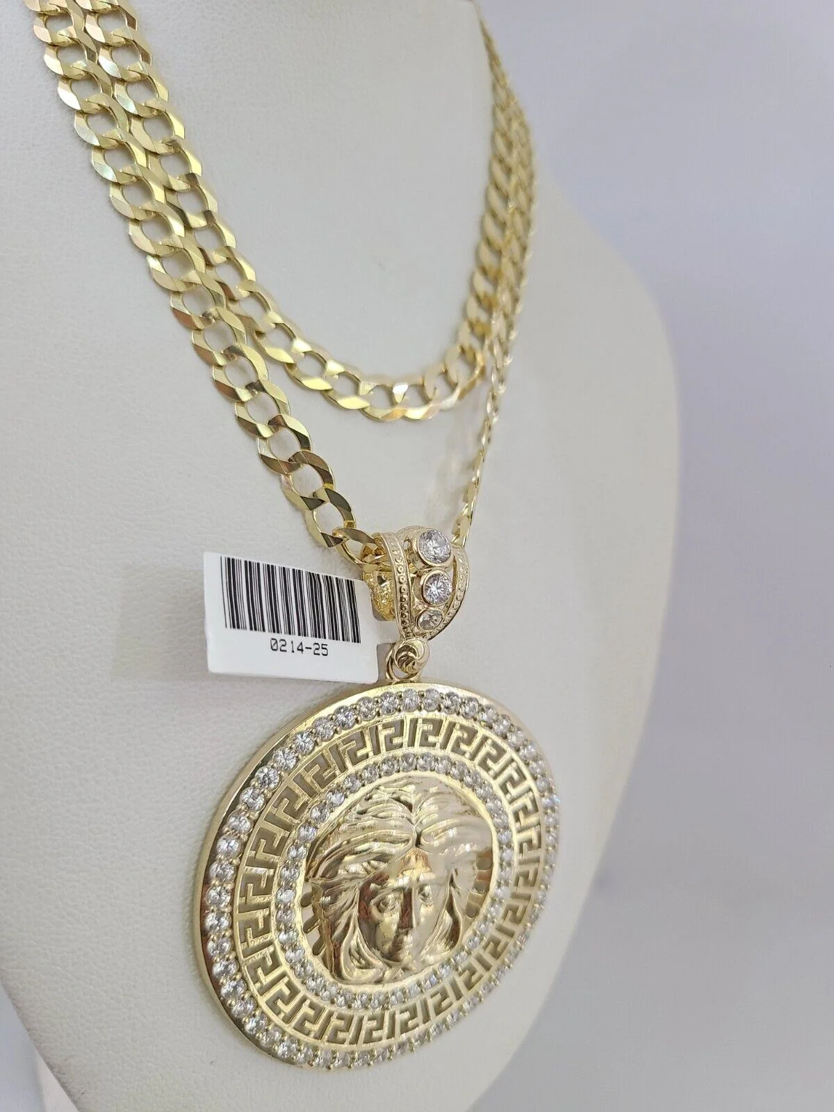 10k Gold Solid Cuban Curb Chain Necklace Medusa Head Pendant Set 6mm 20"-30" - Image 3