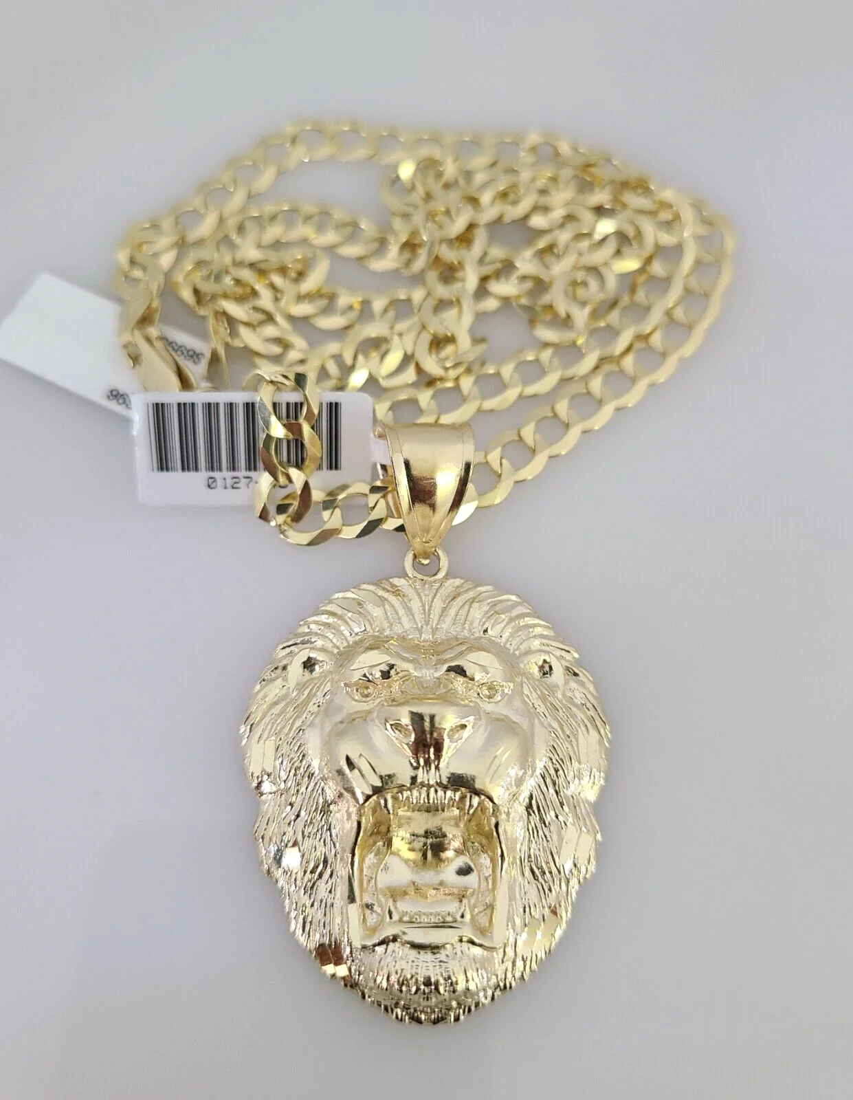 10k Gold Solid Cuban Curb Chain Necklace Roaring Lion Pendant Set 6mm 20"-30" - Image 3