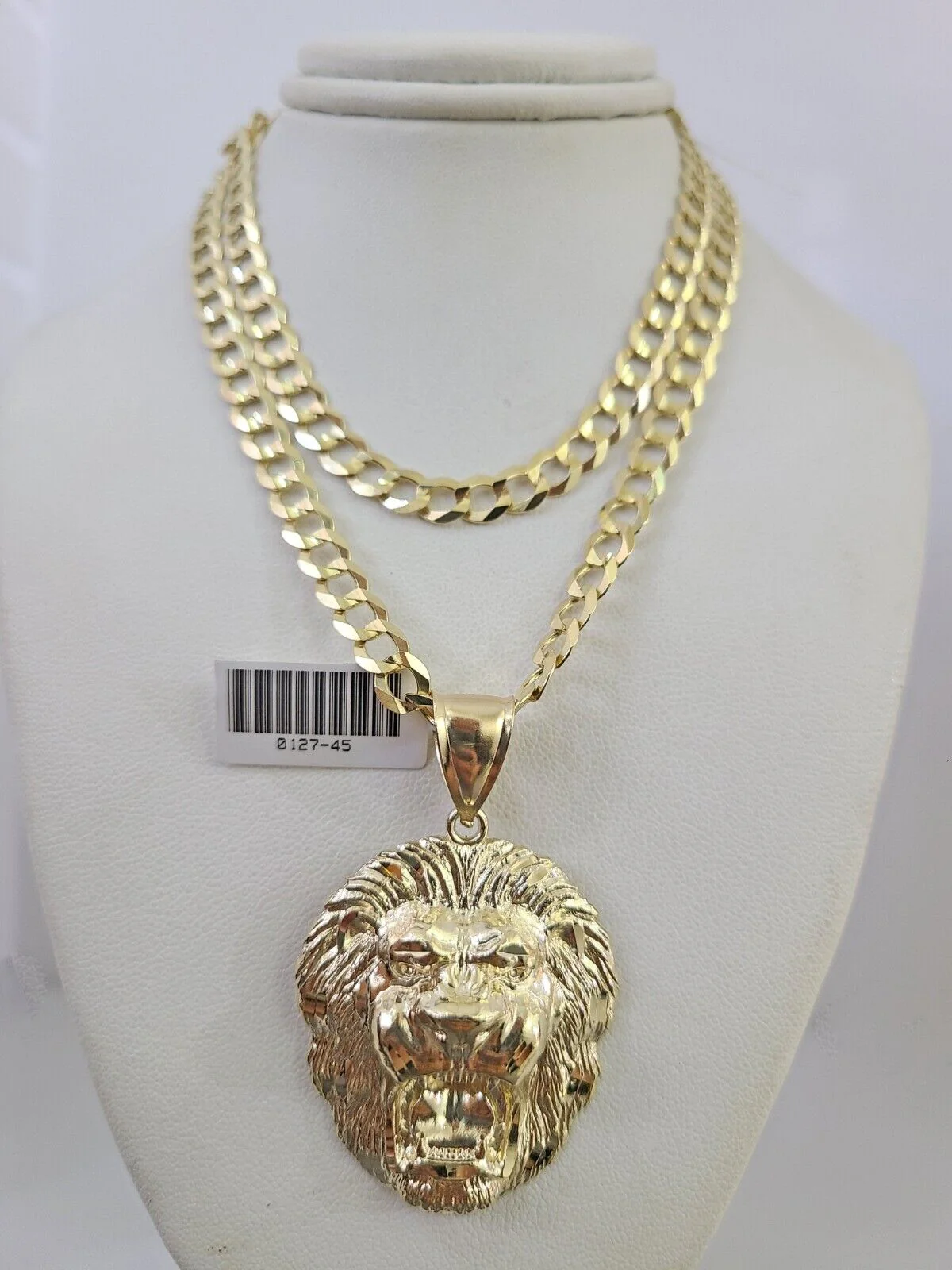 10k Gold Solid Cuban Curb Chain Necklace Roaring Lion Pendant Set 6mm 20"-30" - Image 6
