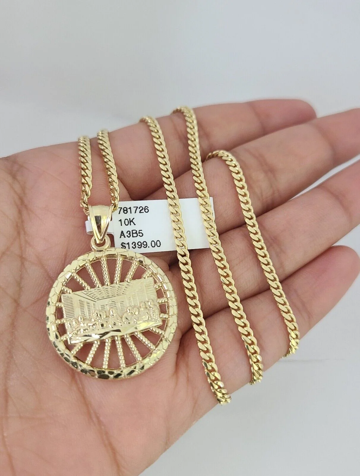 10k Gold Solid Miami Cuban Chain Necklace Last Supper Pendant 2.5mm 18-24" Set - Image 4
